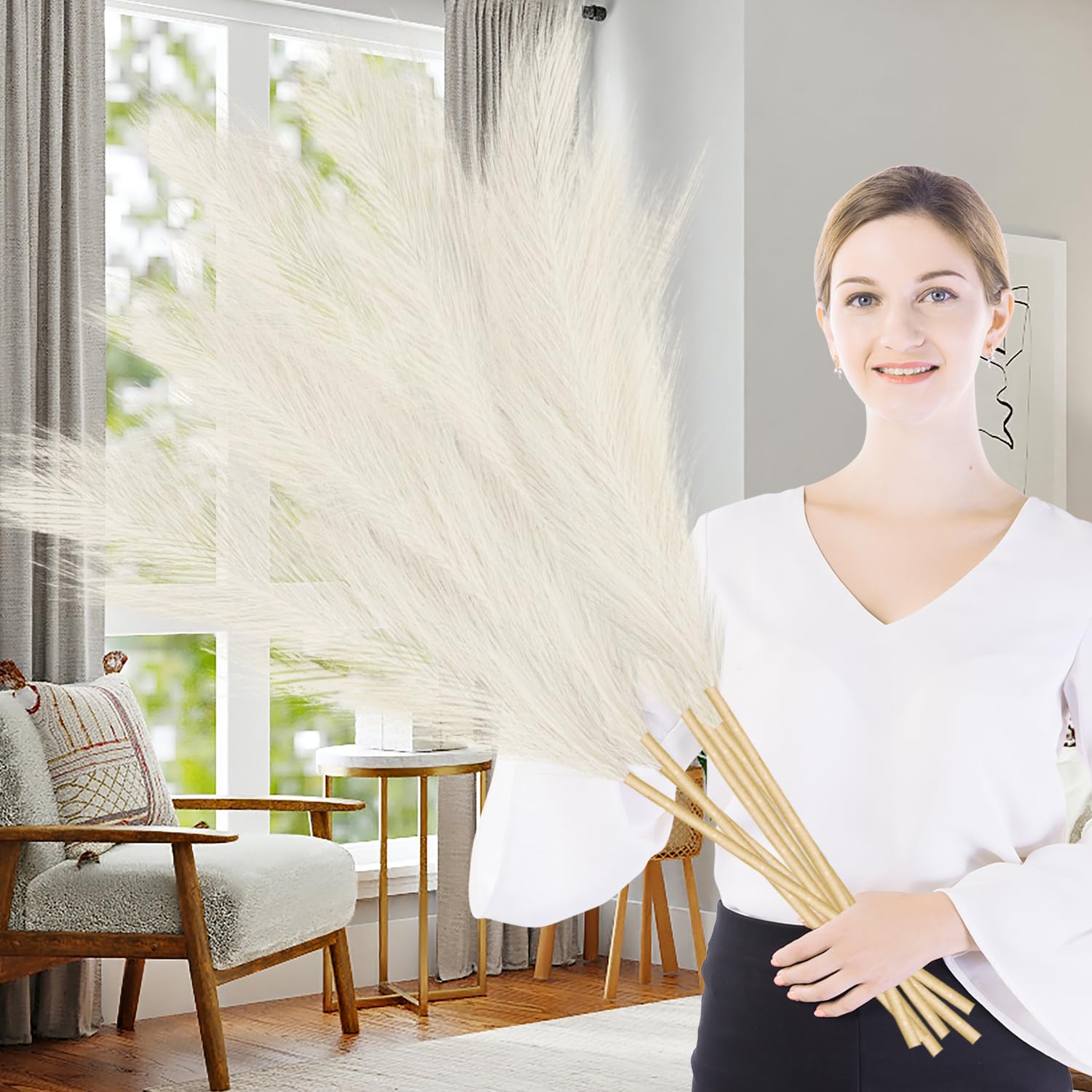 Erba della pampa artificiale, 7 pezzi, 97 cm, grande, erba della pampa essiccata, alta erba della pampa, soffici e sintetici, per matrimoni, soggiorno, camera da letto, decorazione per la