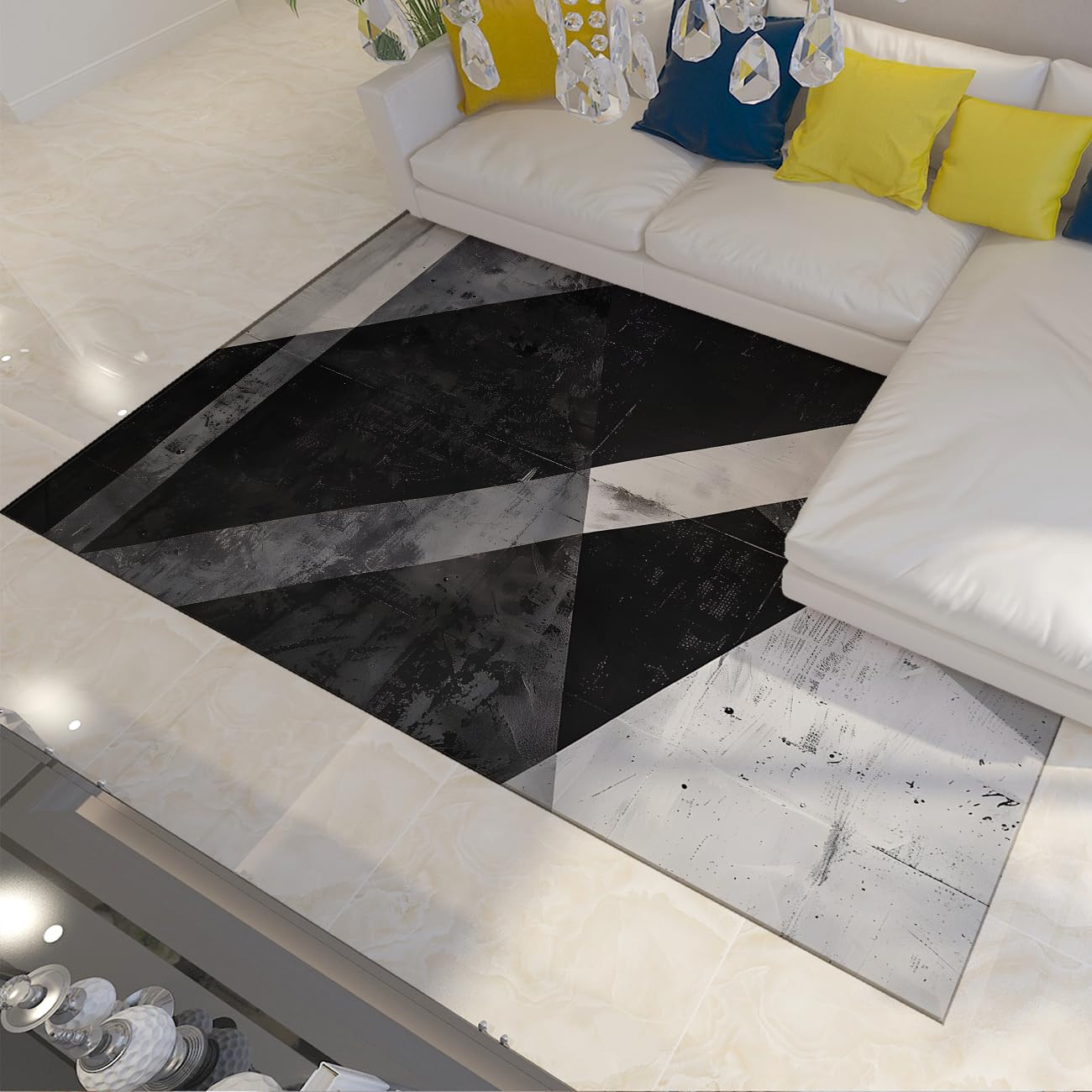 Alfombra Negra Gris 90X150 pies salón geometría Abstracta alfombras Grandes Antideslizantes Lavables Alfombra Interior ultrasuave Pelo bajo Alfombra dormitorios Sala Juegos Oficina Cocina