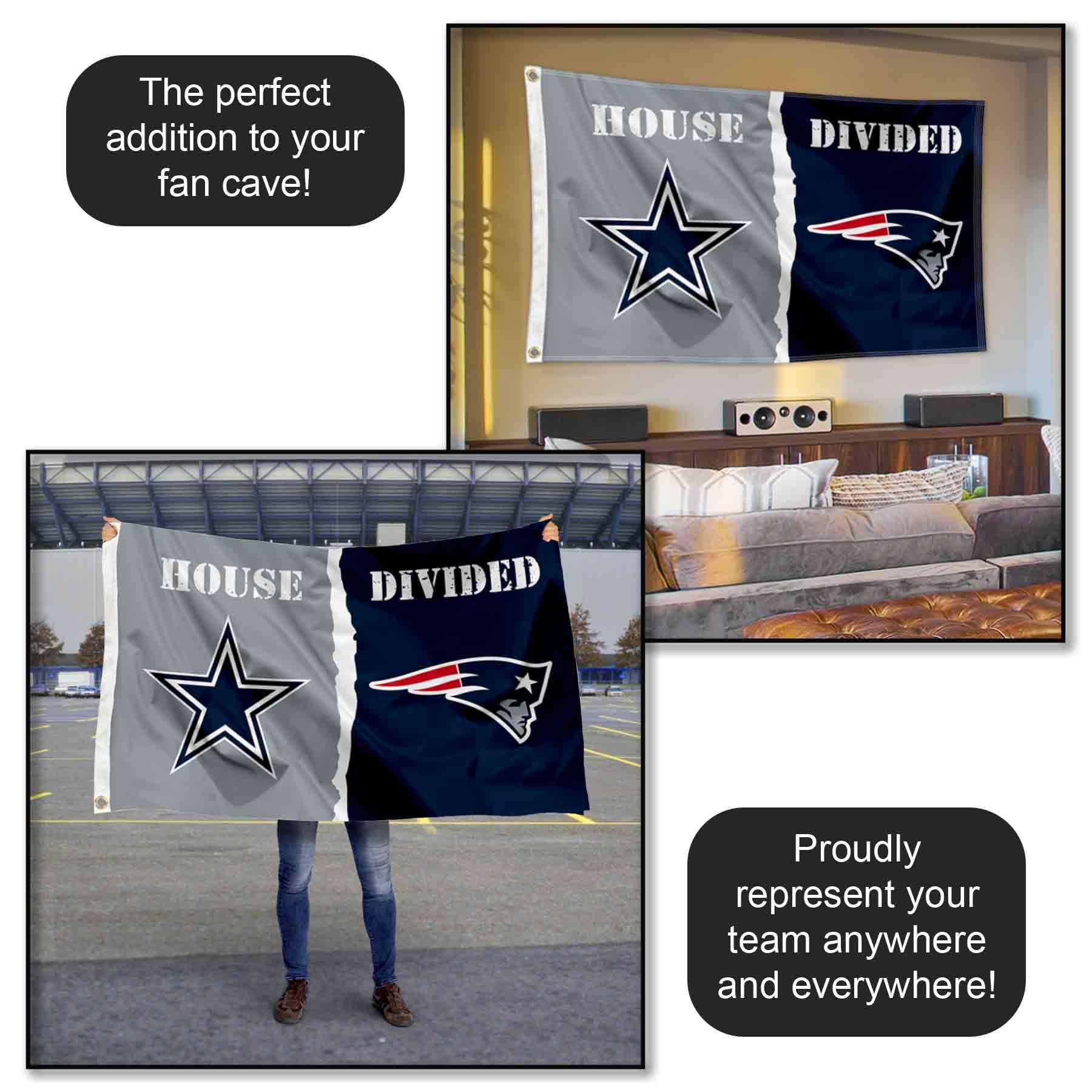 Tailgating Party Decor Cowboys Vs Patriots House Divided Flag - 3x5 Ft ...