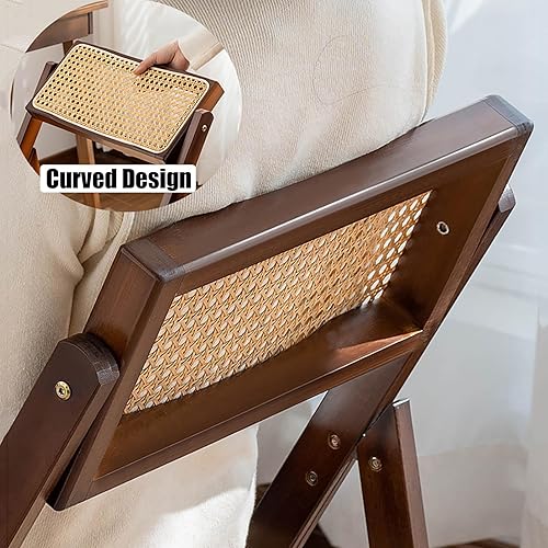 Miniatura 7 de KISKIS Sillas plegables de ratán de madera, portátil, ahorro de espacio, silla de comedor para balcón, sala de estar, con asiento elástico de malla