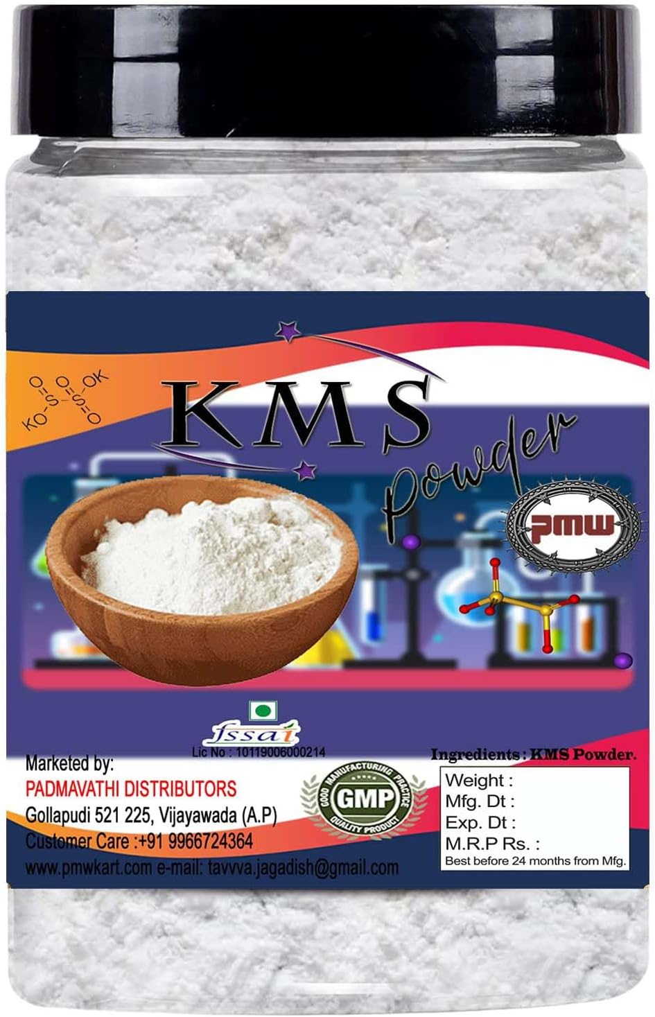 Pmw - Jar Pack - Potassium Metabisulfite - Kms Powder - Potassium Pyrosulfite - K2S2O5 - Food Grade - 250 Grams