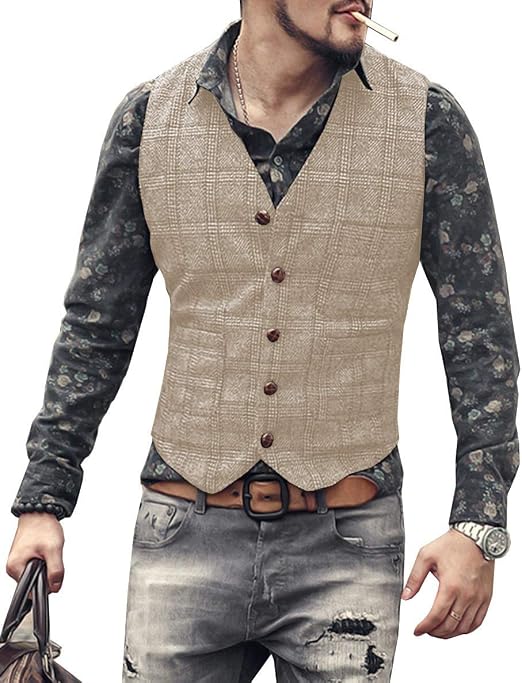 Solove-Suit Gilet da Uomo in Gilet Scozzese Tweed Slim Fit per Groomsmen da  Sposa : Amazon.it: Abbigliamento