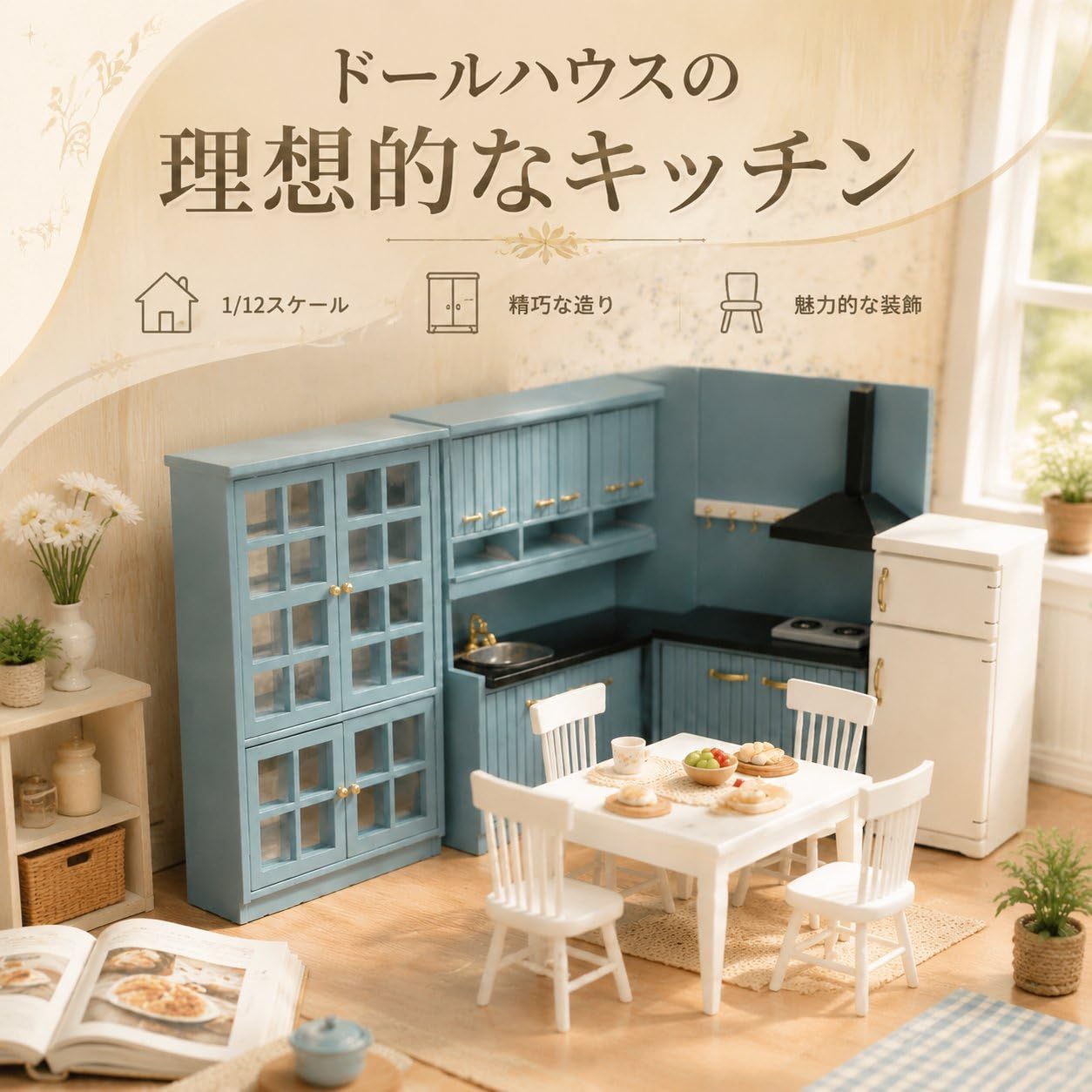 Mobilier Maison Poupée Cuisine 1:12 Bois, Ensemble Complet incluant Armoire