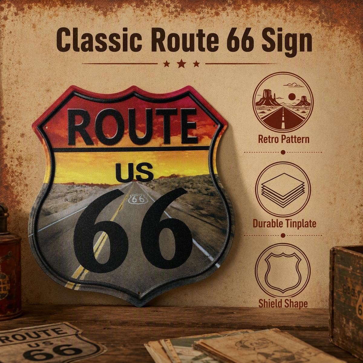 Amazon.com: dojune-2 Pack Route 66 Vintage Metal Sign with Highway