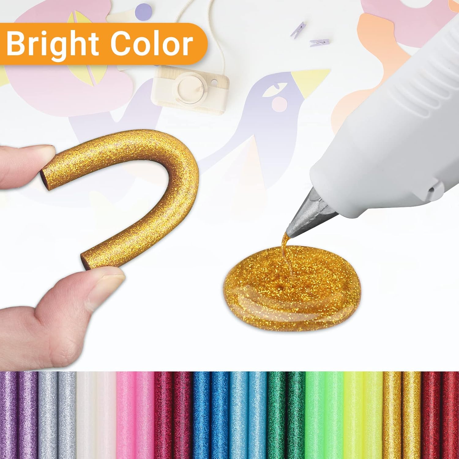 Manarty 48 PCS Colored and 48 PCS Glitter Color Hot Glue Sticks Full Size, 0.43" Dia x 4" Long Hot Melt Glue Sticks, EVA Adhesive Purpose Glue Stick Standard for DIY Art Craft Stamp Repai
