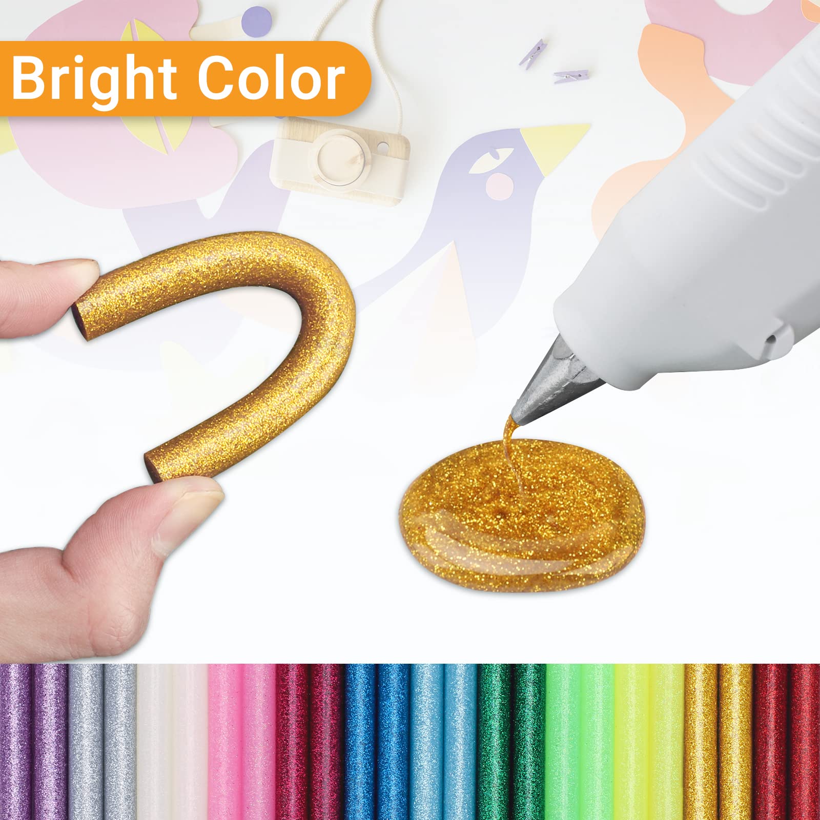Barras de pegamento caliente de color con purpurina, 48 unidades de tamaño completo, varillas de pegamento termofusible de colores, barras de cera adhesivas para manualidades, a granel para