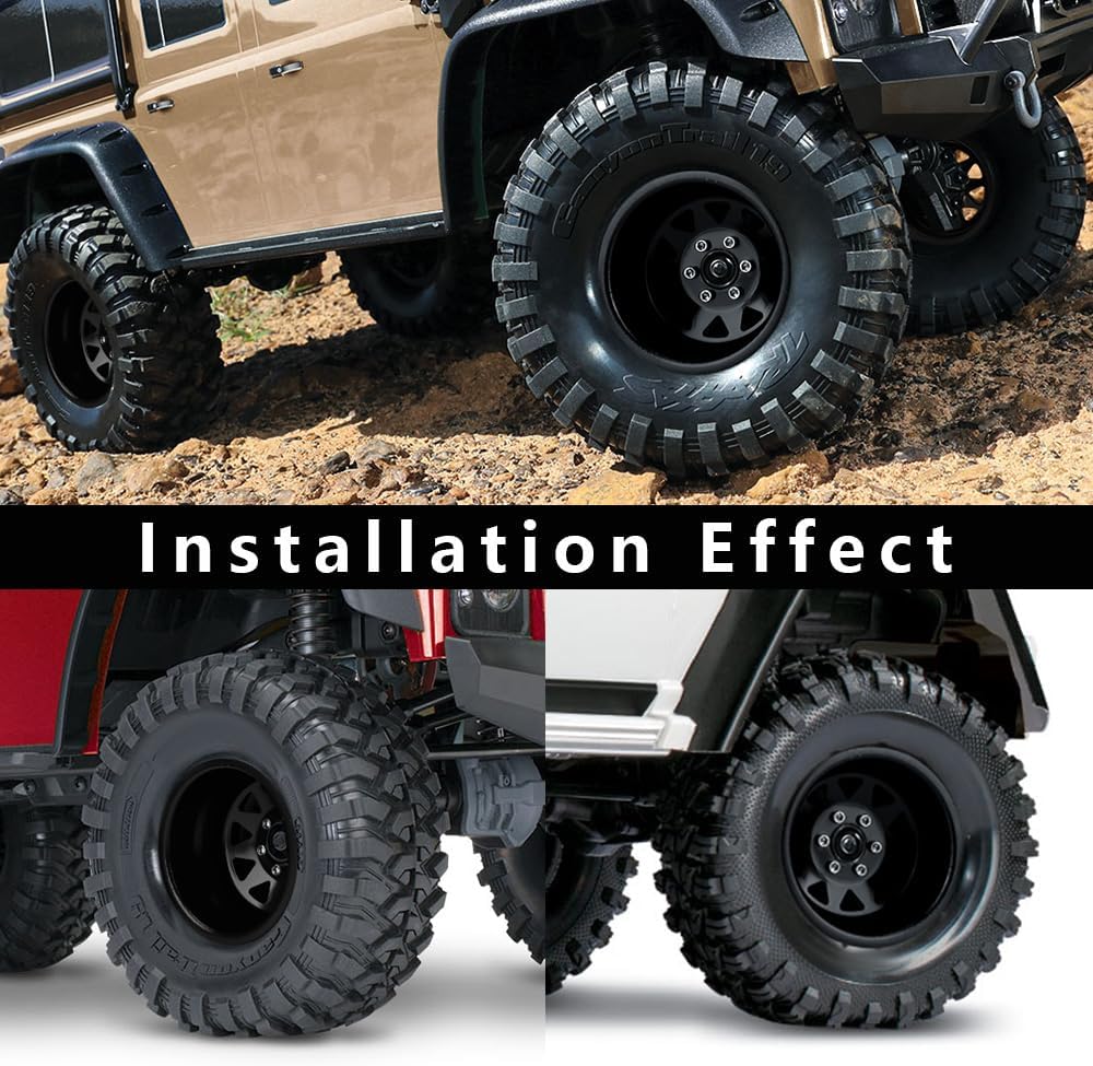 GLOBACT 1.9 Beadlock Wheels RC Wheel Hub -11.5mm Offset for 1/10 TRX4 TRX6 Axial SCX10 I II III Pro Redcat RC Crawler Upgrade Accessories (4Pcs Black)