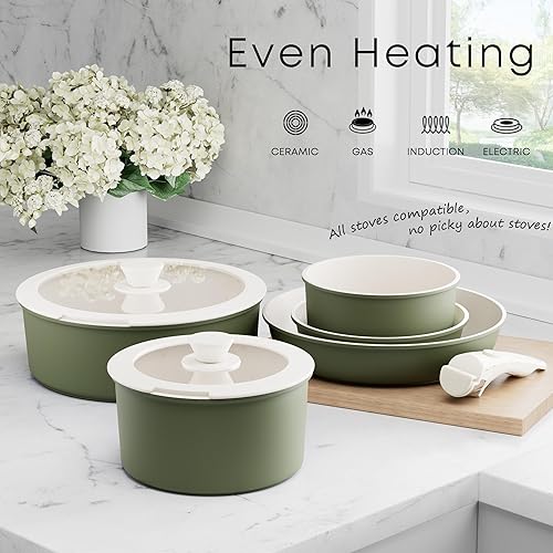 Miniatura 6 de Caannasweis Juego de ollas y sartenes antiadherentes, juegos de utensilios de cocina de mango desmontable, utensilios de cocina de inducción