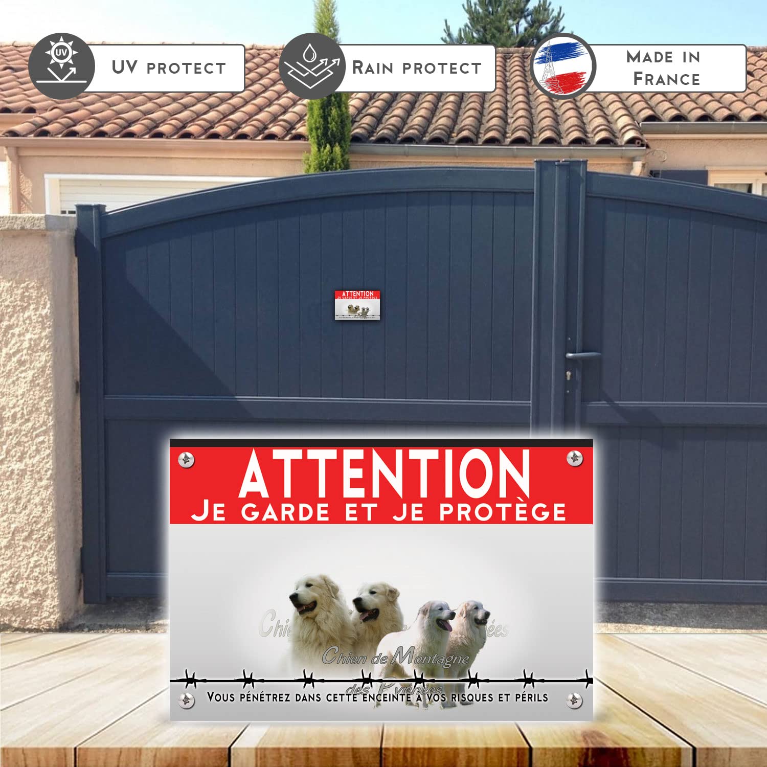 Plaque Attention Au Chien En Acier Inoxydable - Effet Rouillé, 40x14cm - Montage Facile Sur Portail Ou Porte