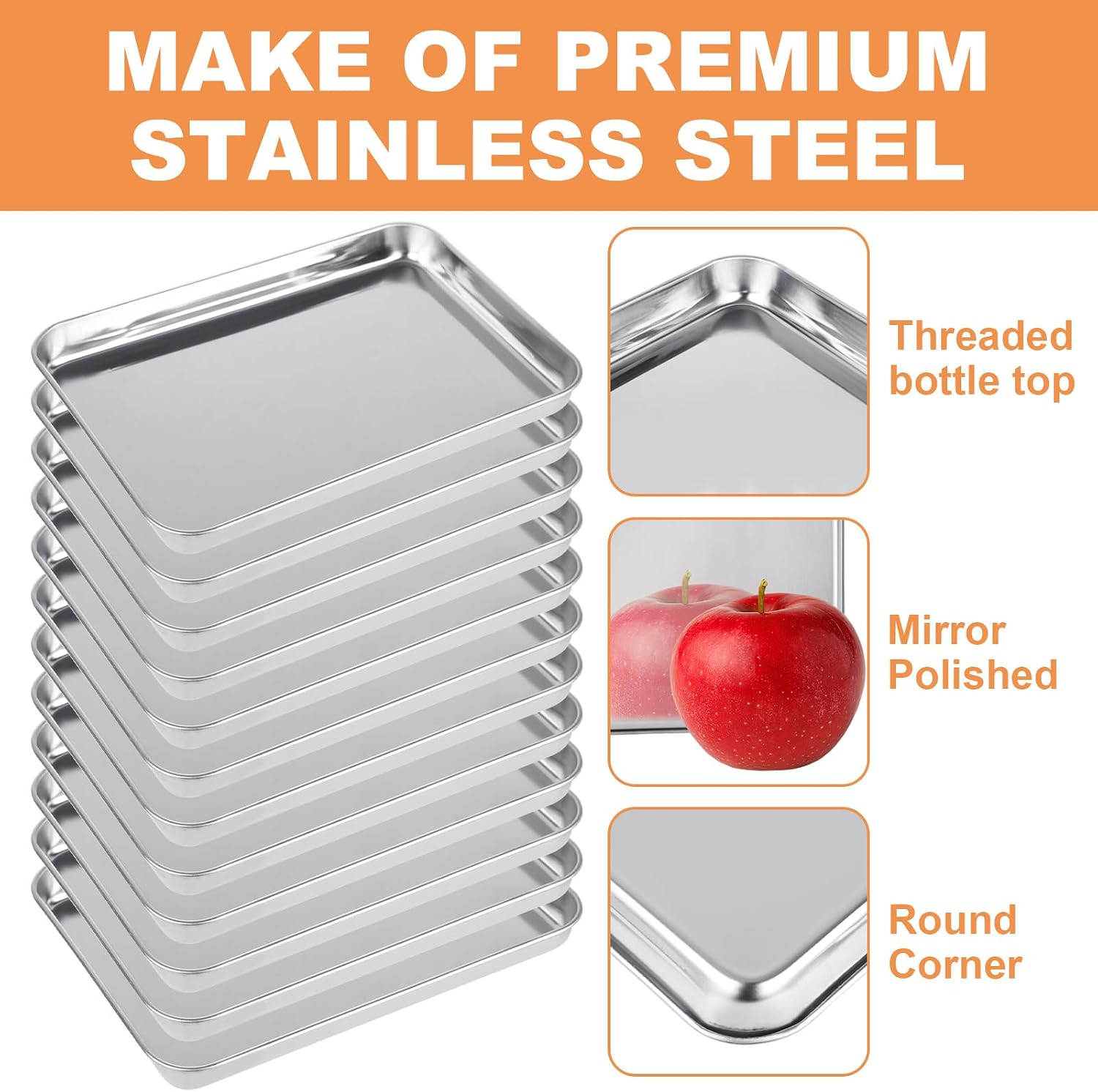 LANIAKEA 12PCS Stainless Steel Baking Sheet 8.26x6x0.78inch Cookie Sheets for Baking Heavy Duty & Easy Clean Baking Pans Tray Set
