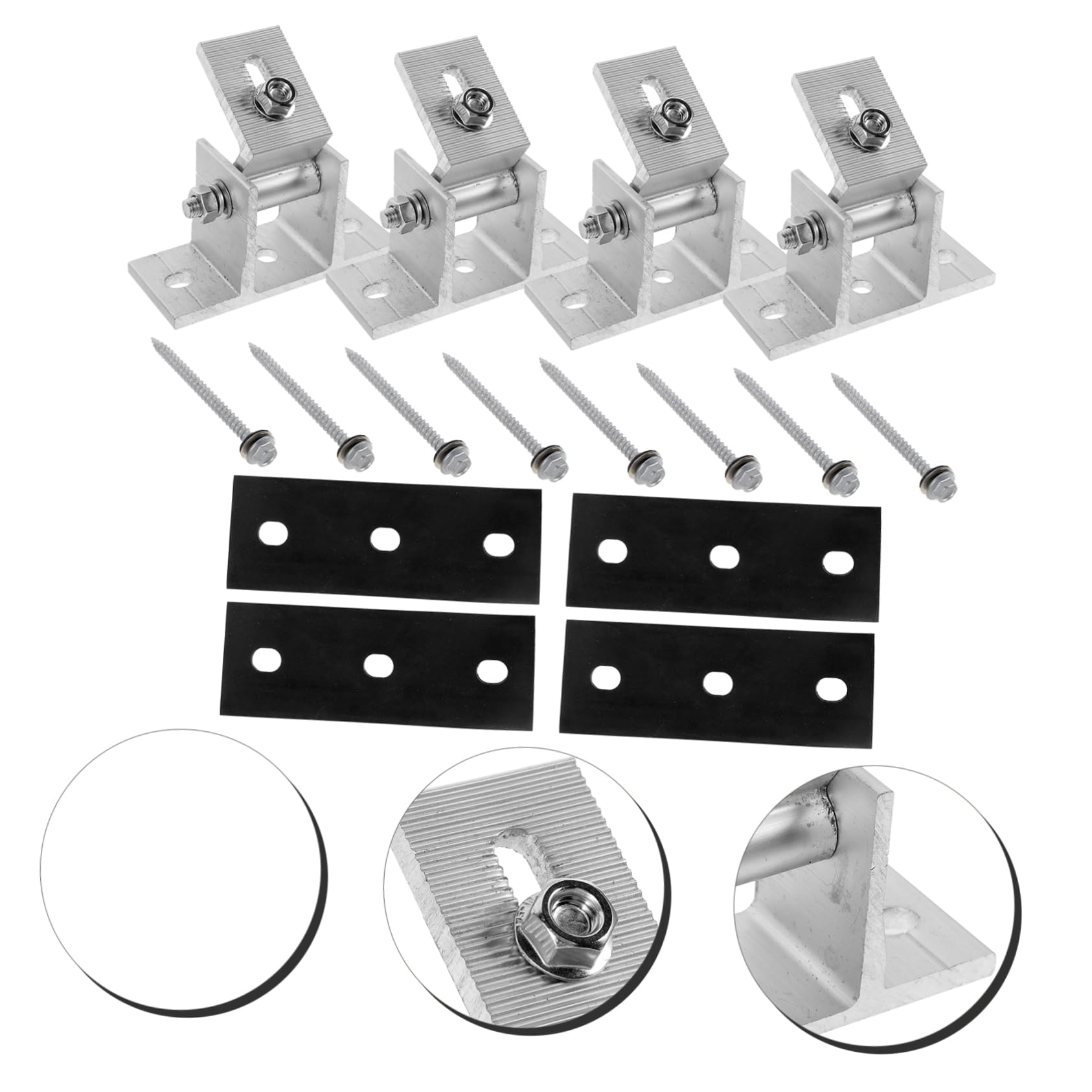 Soporte de Montaje para Panel Solar Ajustable 4 Piezas Aluminio | Estructura Estable, Incluye Almohadillas de Goma y Tornillos de Madera, Formato en Bolsa