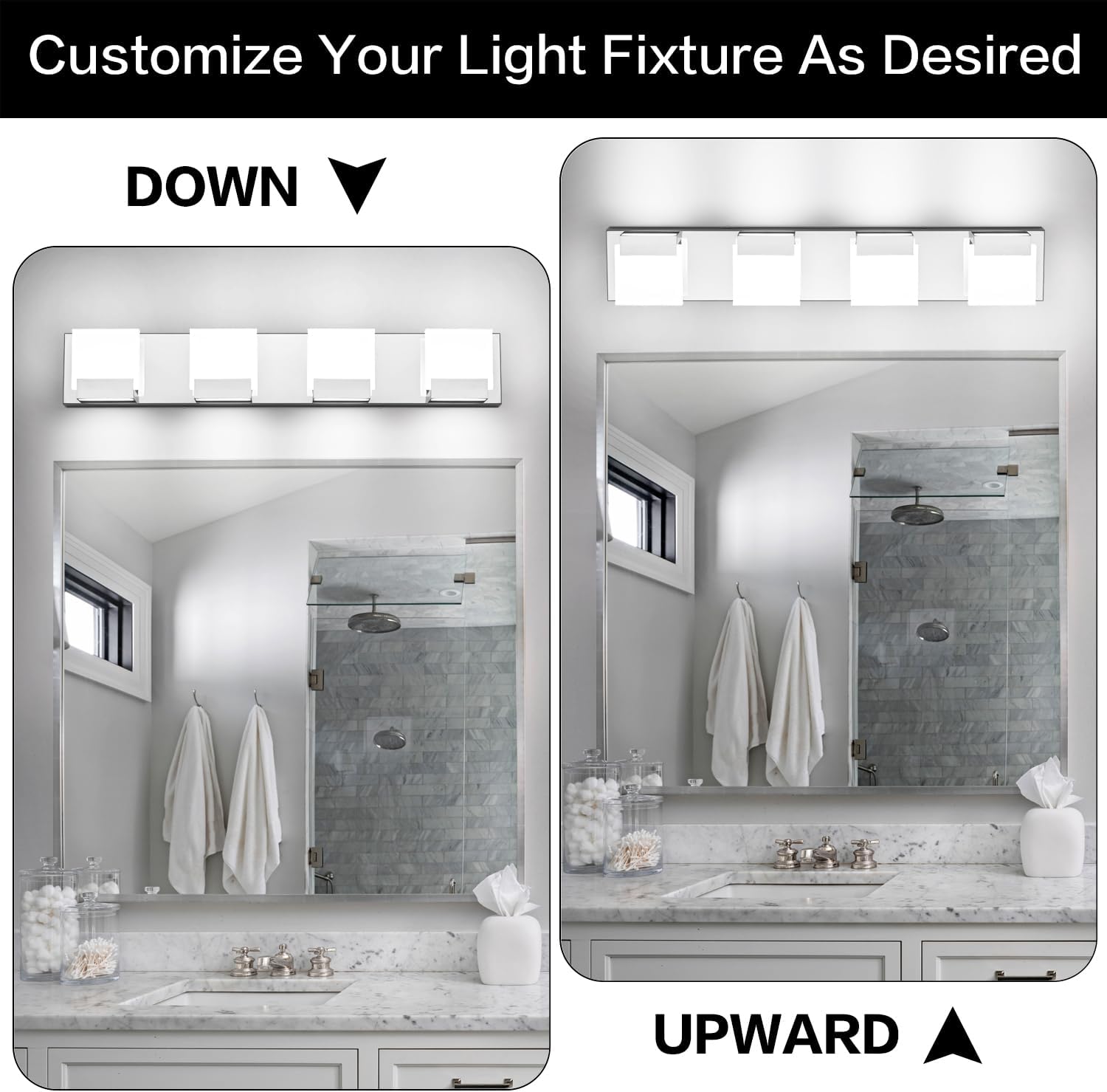 ZUZITO 4 Light Bathroom Light fixtures - LED Bathroom Lights Over Mirror - Modern Chrome Vantiy Light 6000K Cool Whtie