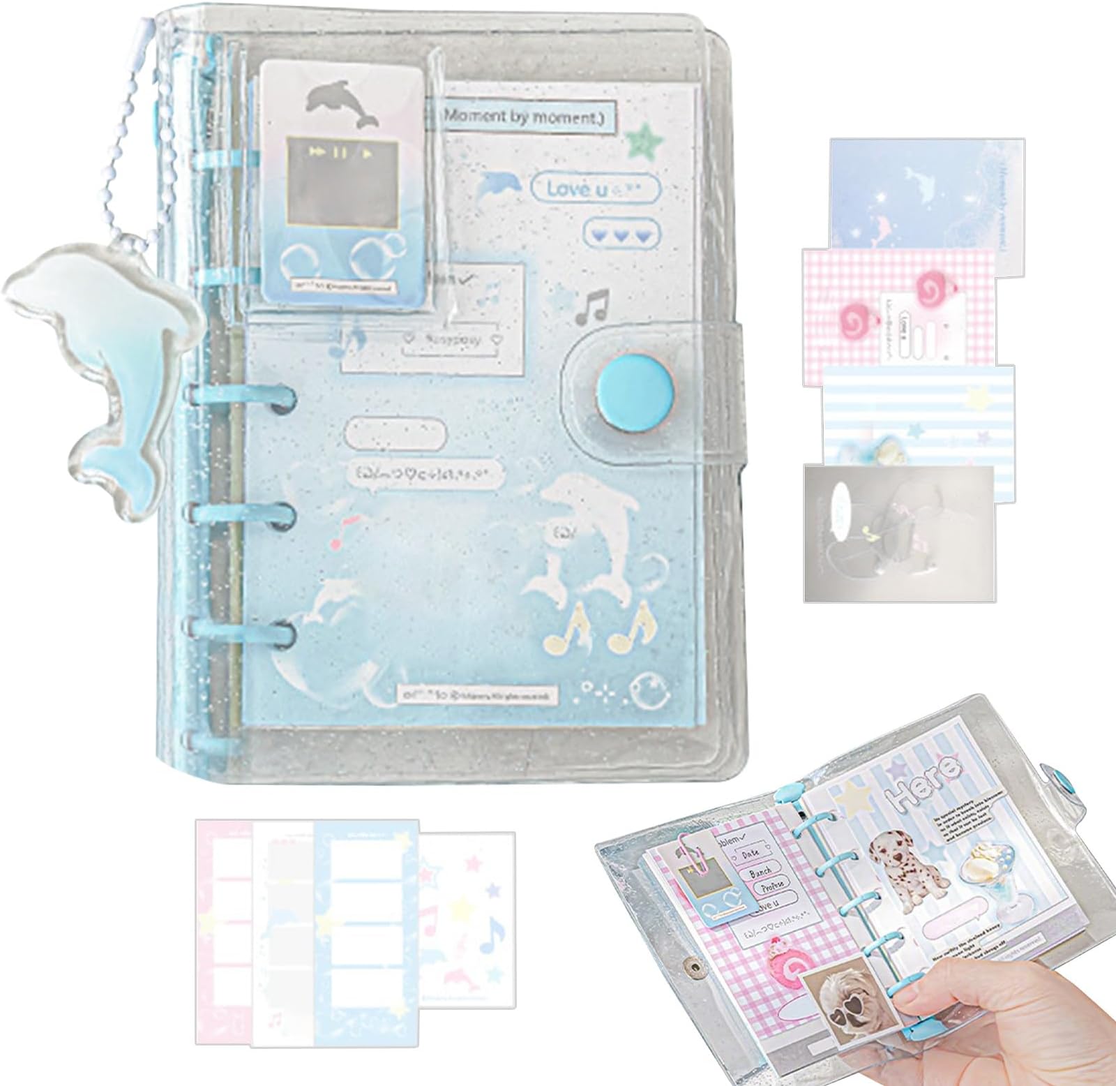 M5 Pocket Sticker Storage Binder – Mini Ring-Binder Notebook | 70Page Scrapbook, PVC Organizer Sticky Notes, Sticker Cards Keychain Refillable Campus Journal Notebook for School Office Accessories