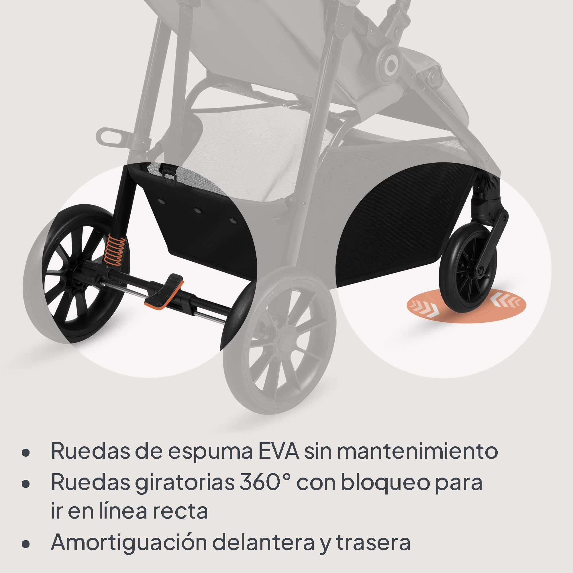 Lionelo Silla de Paseo Ligera Emerald hasta 22 kg de 6 m a 4 años Ruedas giratorias EVA 360° Plegado con una Sola Mano, Respaldo Ajustable Capota Impermeable UPF50+ Cesta grande