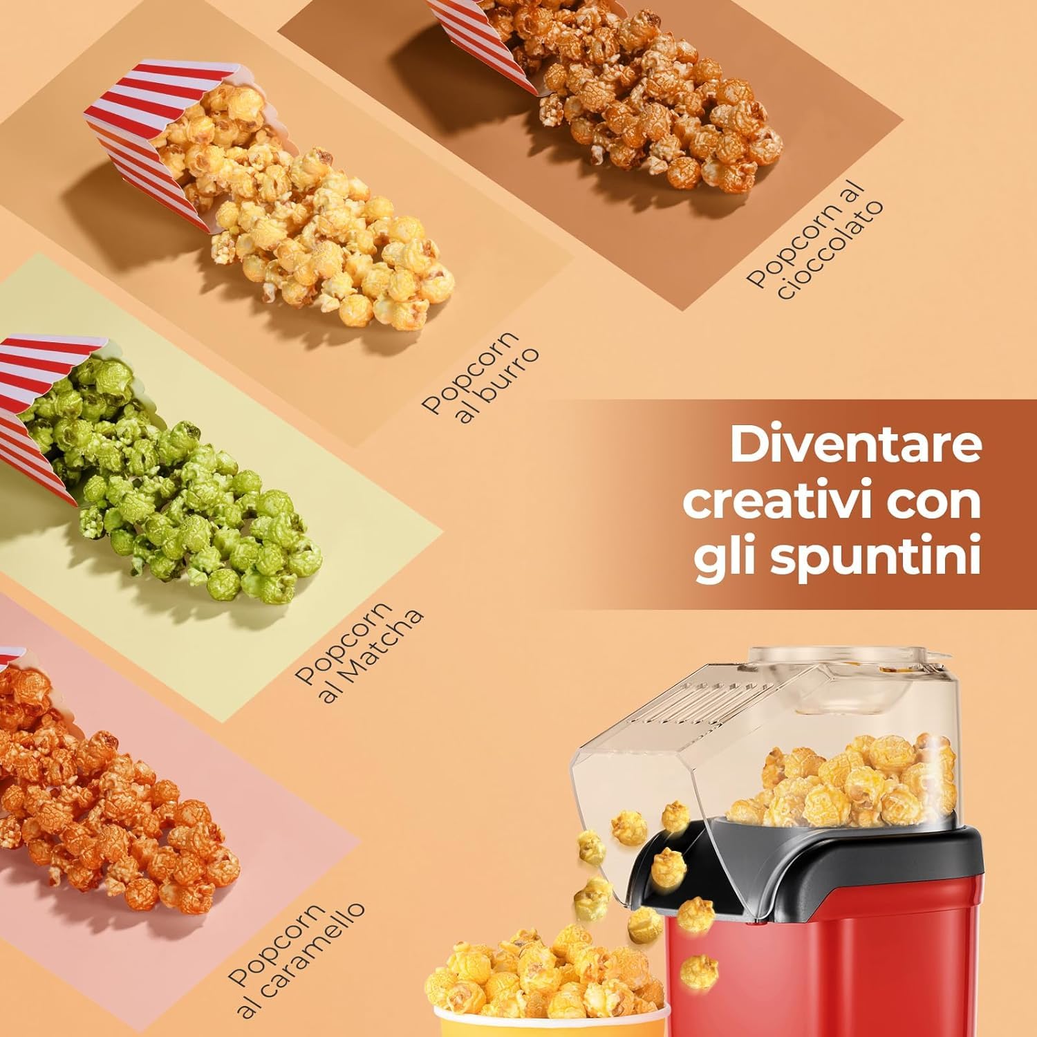 YASHE Macchina Popcorn, 1200W Macchina Pop Corn ad Aria Calda, Macchina per Popcorn in 2 Minuti, Sano e senza olio per le serate di cinema, Rosso