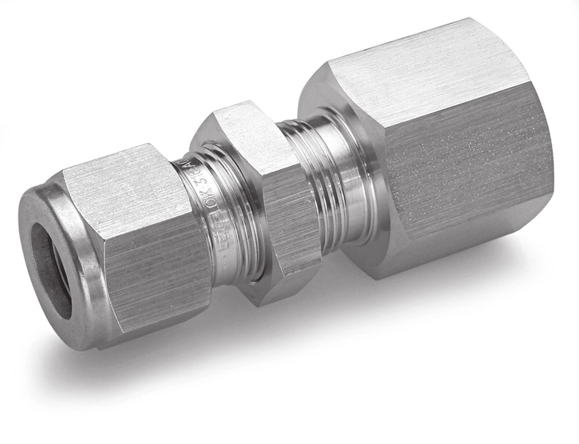 Hamlet 774LF SS 1/4 x 1/8 316 Stainless Steel Let-Lok Compression Fitting, Bulkhead, 1/8" NPT Female x 1/4" Tube OD