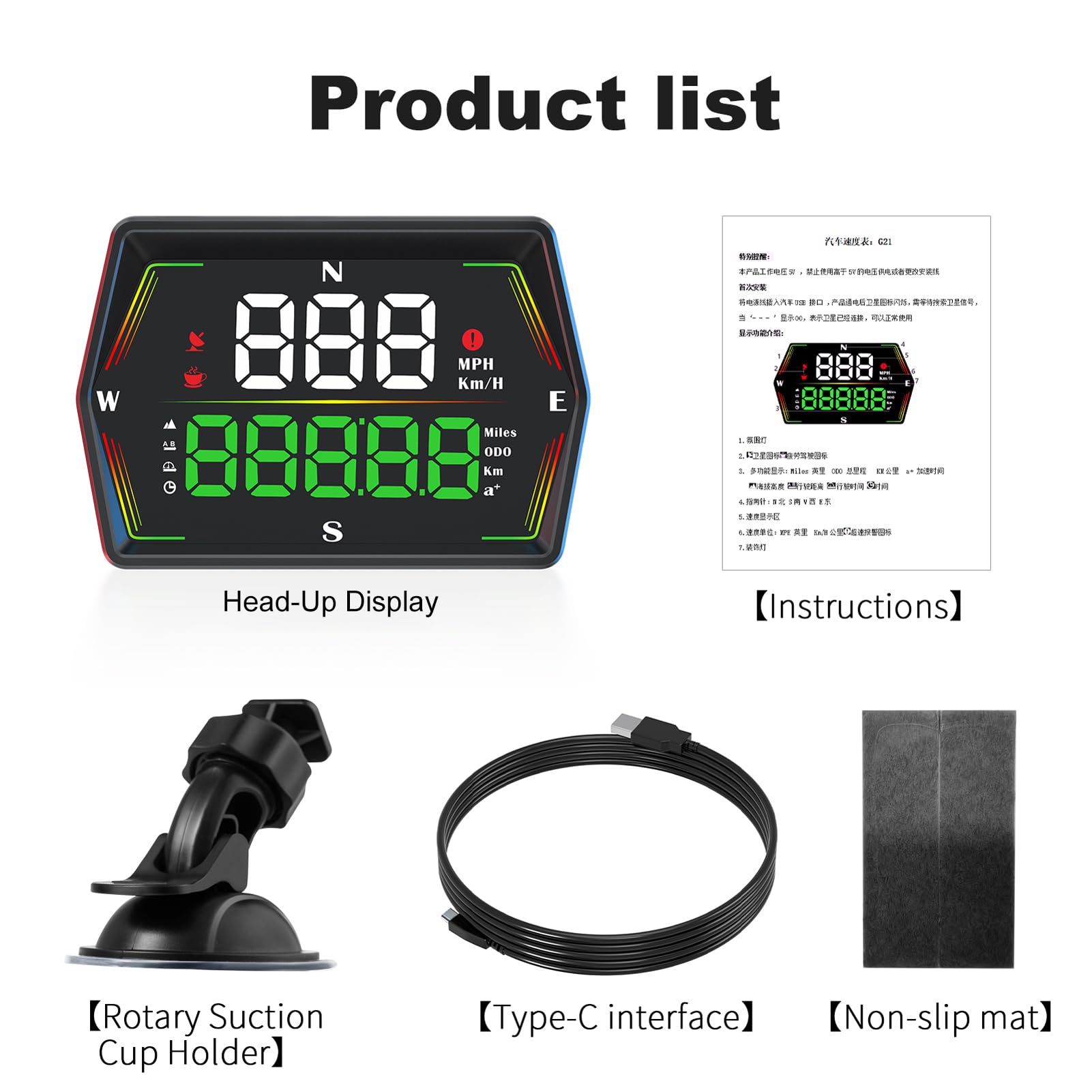 HUD Universel pour Voiture, Compteur de Vitesse GPS avec Vitesse en Temps Réel, Kilométrage, Altitude, Direction 0 100 Km, Accélération en Cas de Survitesse, Alerte de Fatigue, Affichage HD