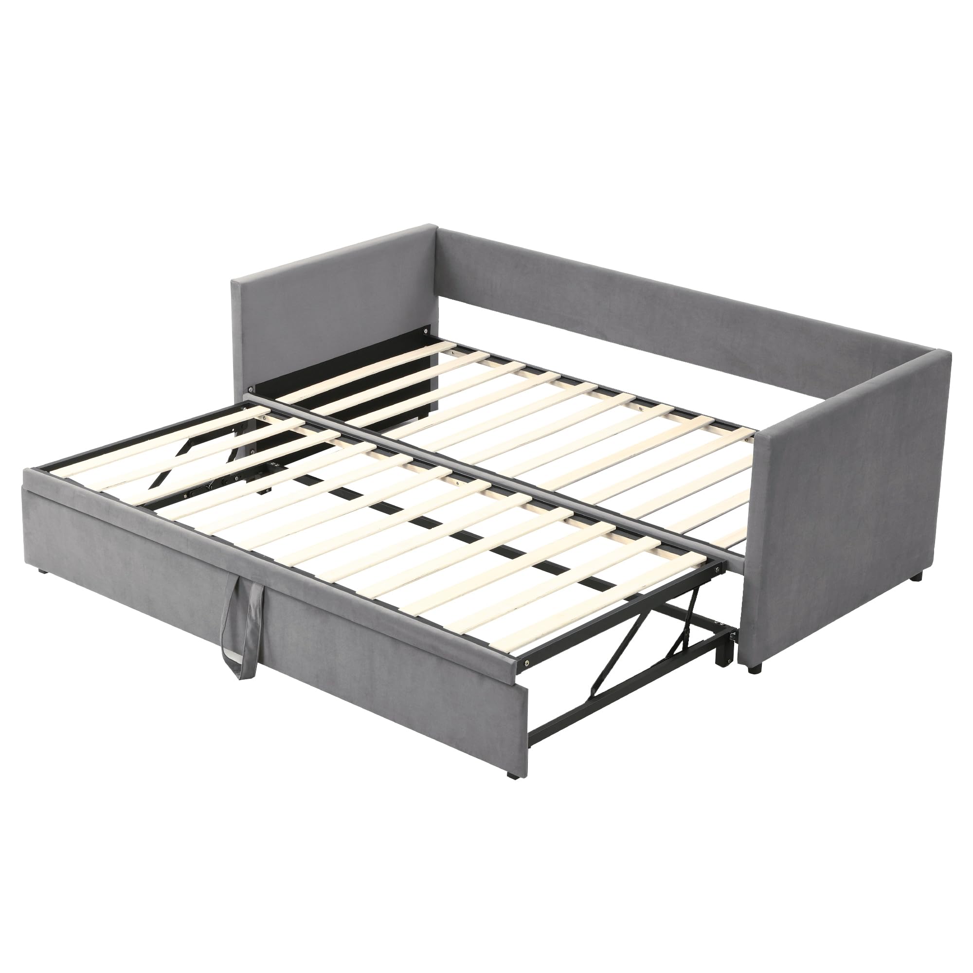 Divano Letto Estraibile 90/180 x 200 cm, Letto Imbottito con Rete a Doghe, Tessuto in Velluto Delicato Sulla Pelle, Grigio