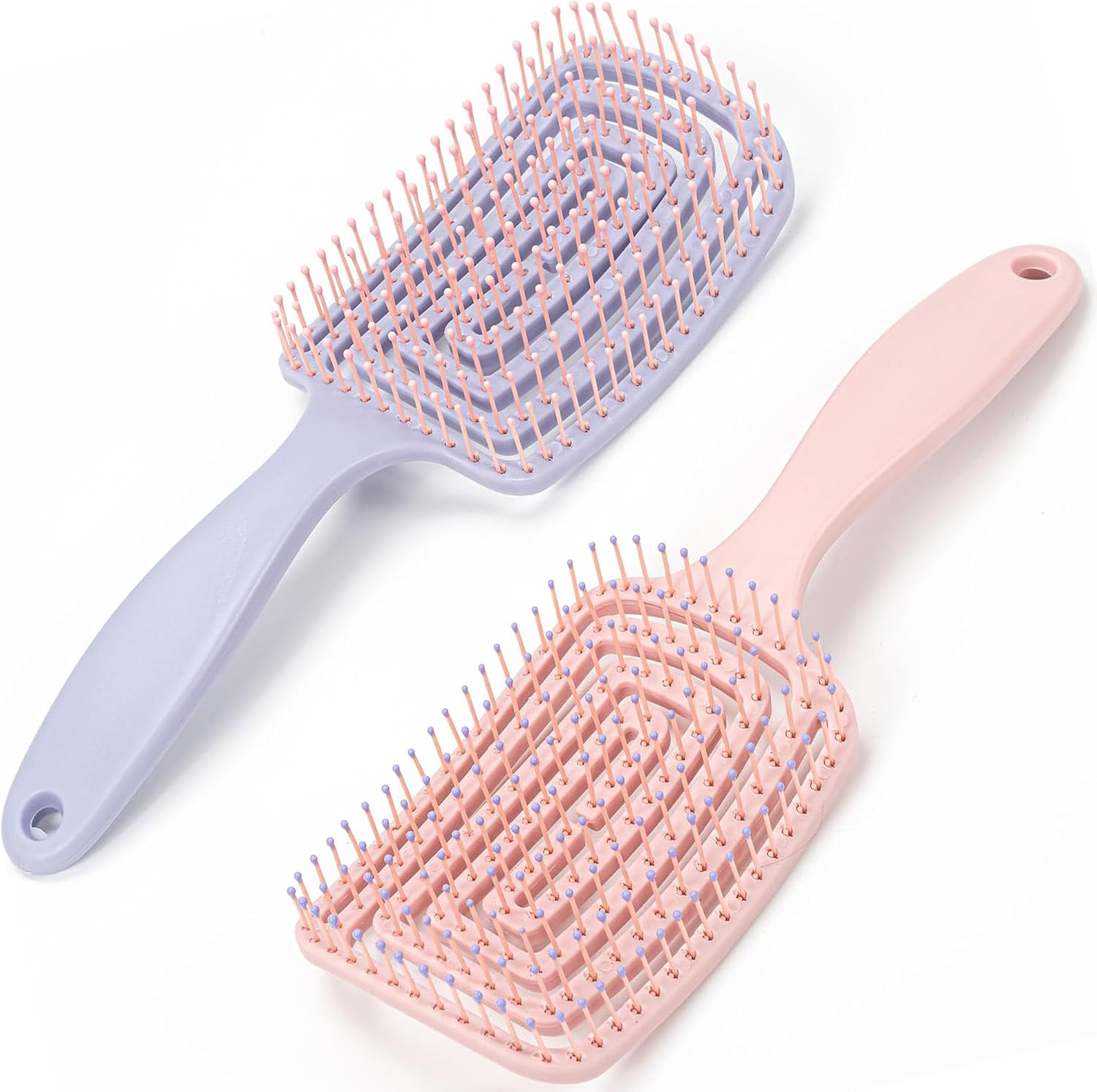 2PCS Detangling Hair Brush for Wet & Dry Hair, Curved Vented Curly Hair Brushes with Comfortable Handle, Does not Pull, Removes Tangles, Professional Styling Hairbrushes Detangler for Women Men