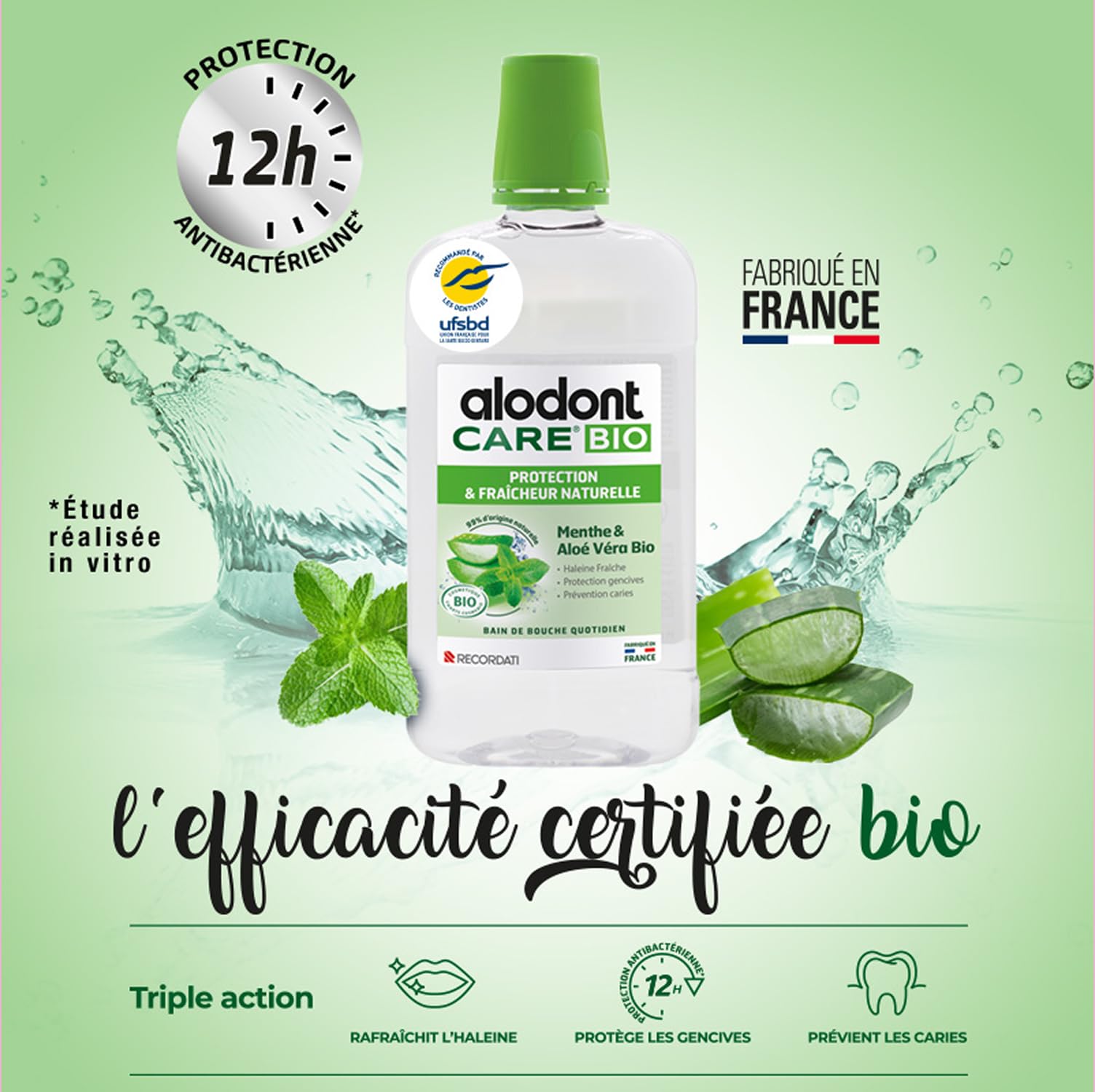 ALODONT CARE ORGANIC | Collutorio Naturale | Protegge le Gengive | Rinfresca l'Alito | Menta Piperita e Aloe Vera Biologica | Dai 6 anni in su | Confezione da 4 x 500 ml
