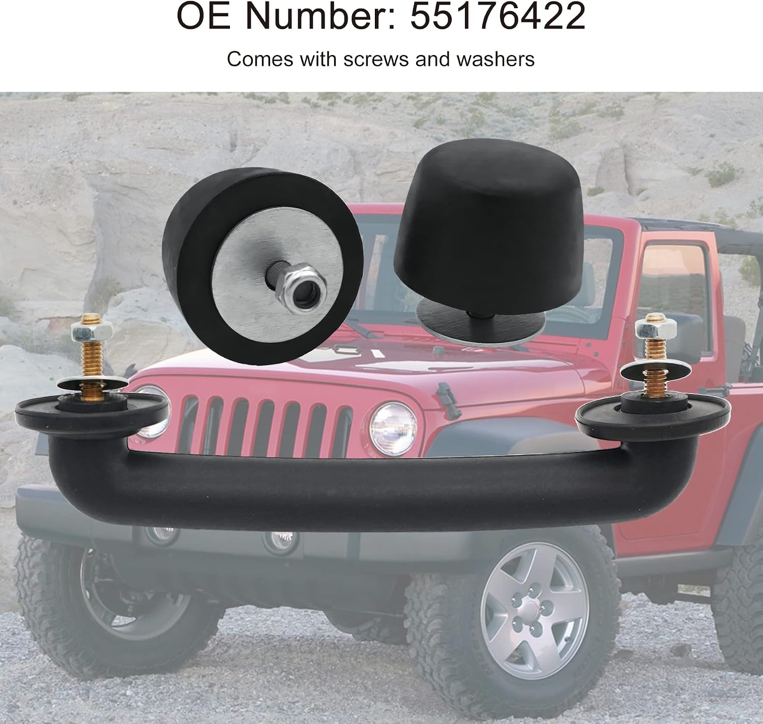 Front Windshield Hold Down Bracket, Rubber Bumper Cushion Hood Bump Stop Fits for Jeep Wrangler 1987-2018 Hood Handle Replace Accessories KJ71051BK 55176422