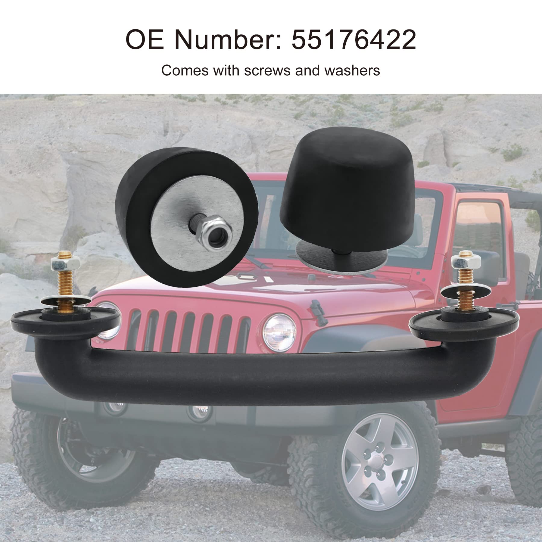 Lot De 2 Tampons Pare-chocs/capot Pour Jeep Wrangler JK (2007-2018) - Bouchons En Caoutchouc De Remplacement, Référence 55395650AD/AC