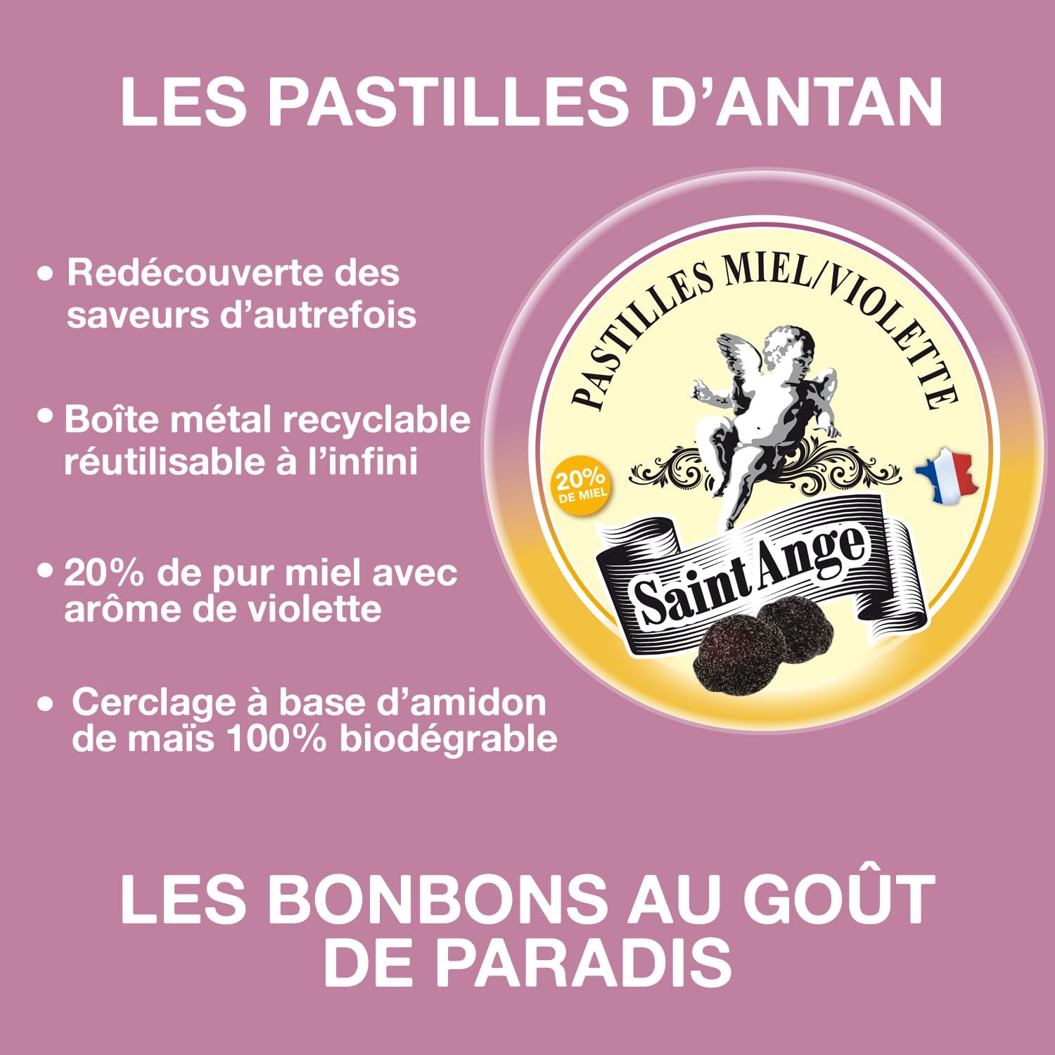 Lot de 10 boites Miel Violette Pastilles Saint-Ange Bonbons Traditionnels 100% Français Miel Violette