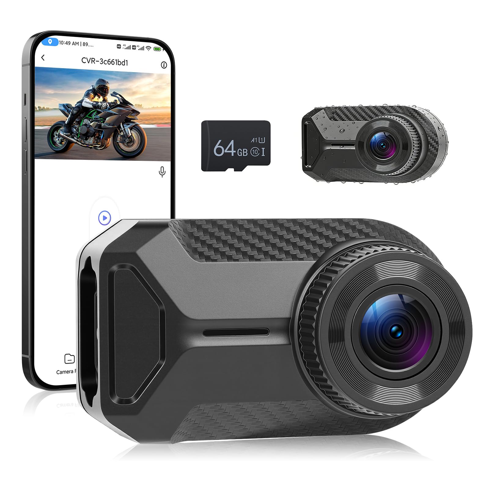 Motorrad-Dashcam ohne Display, 1080P IP66 wasserdichte Frontkamera mit WiFi App, Loop-Aufnahme, 110° Weitwinkel