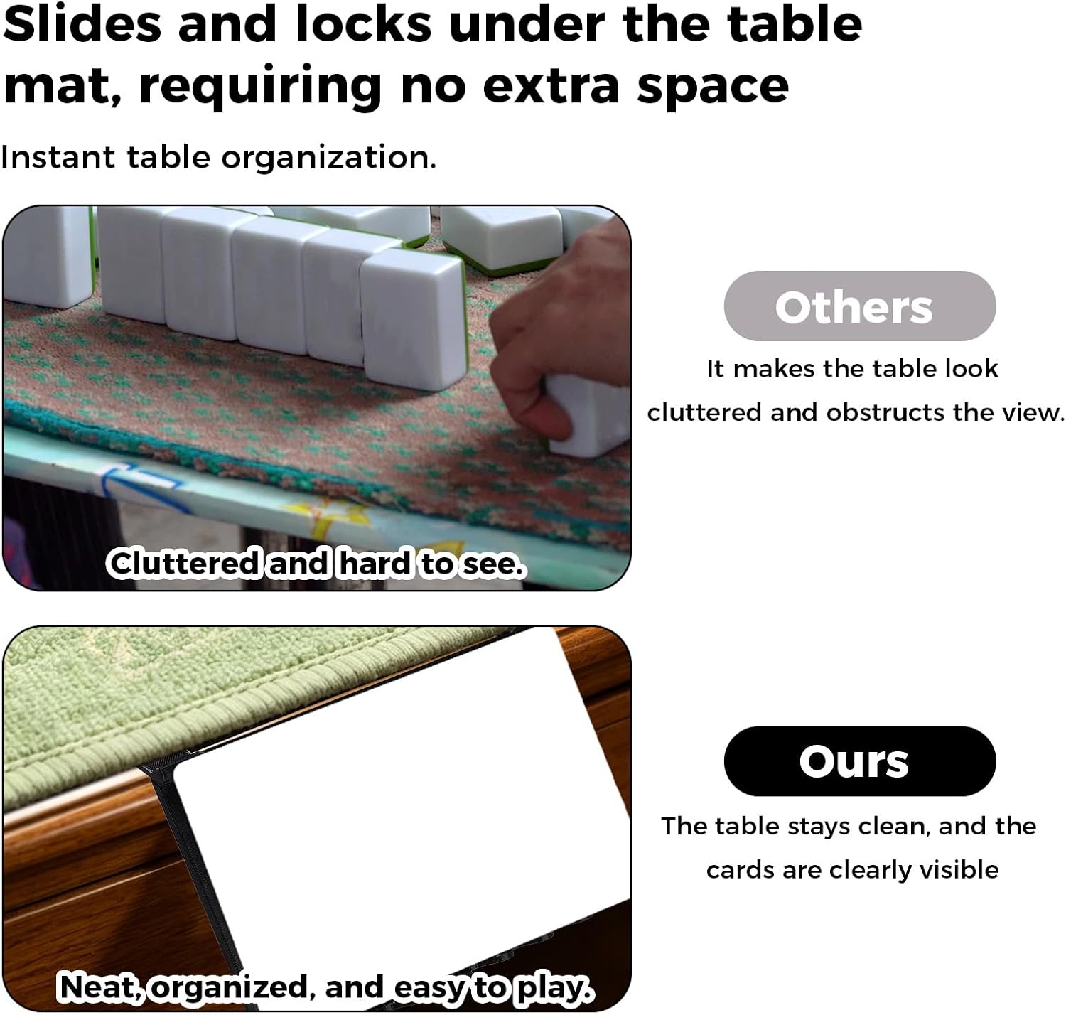 BOXOB Foldable Under-Mat Slide-in Mahjong Card Holder for Table Edge, Black image 4