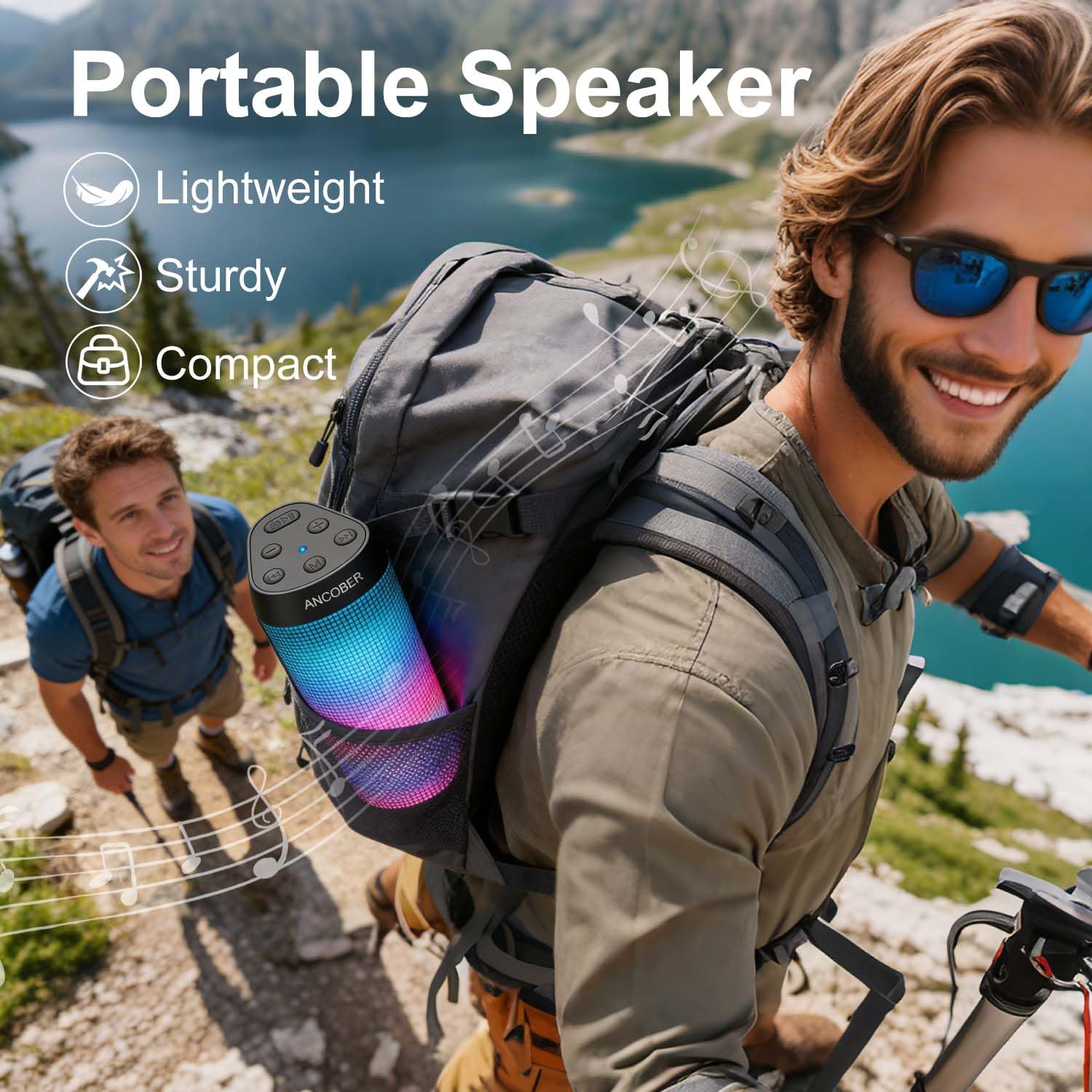 Altoparlante Bluetooth, altoparlante wireless portatile con suono forte stereo HD, luci LED RGB, tempo di riproduzione 36 ore, accoppiamento surround TWS, impermeabile IPX4, BT5.3 con AUX, per esterni