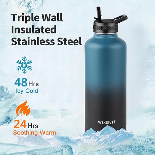 Miniatura 2 de Botella de agua con aislamiento y pajilla de 87 onzas, deportiva, triple pared de acero inoxidable, para medio galón (fría 48 horas), a prueba de
