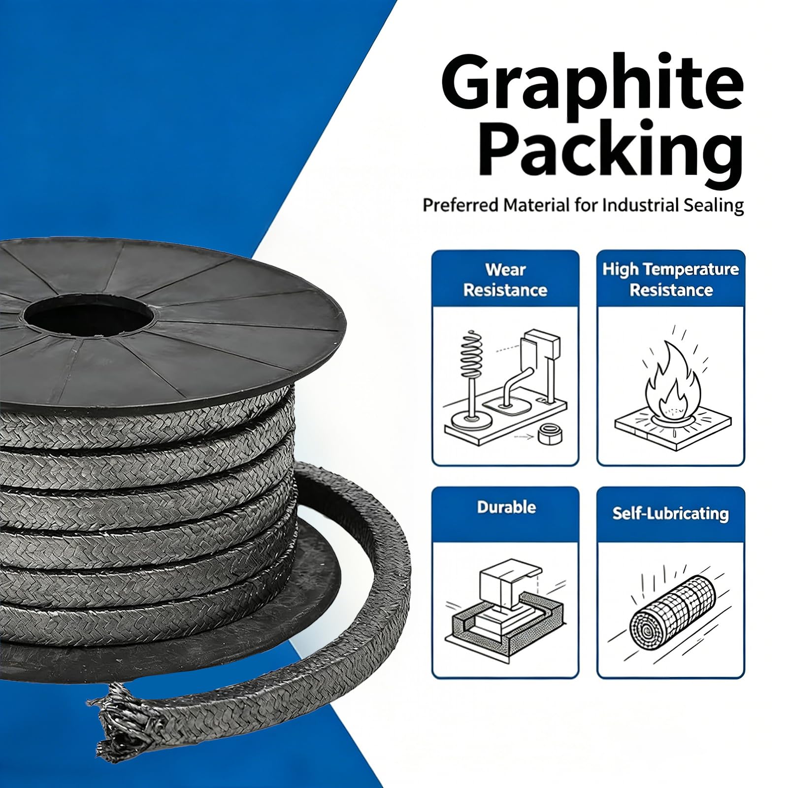 Grafitowe opakowanie dławika, 0,5 cm pompa wału łodzi odporna na korozję