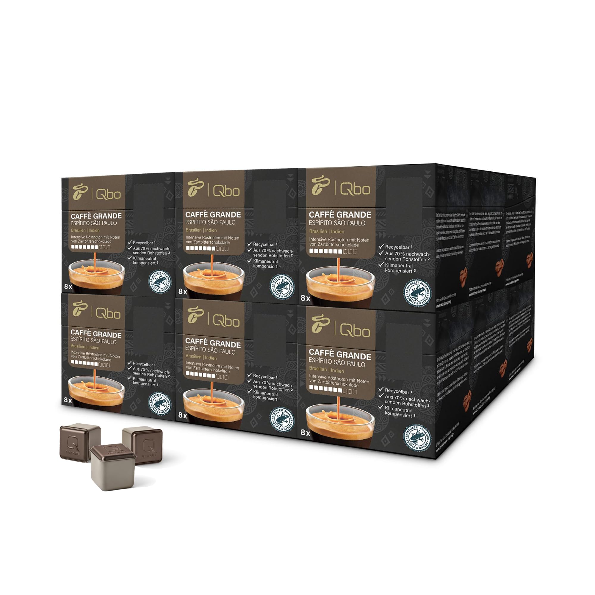 Tchibo Qbo Caffè Grande Espírito São Paulo Premium Kaffeekapseln, 144 Stück - 18x8 Kapseln (Caffè Grande, Intensität 7/10, hocharomatisch), nachhaltig, aus 70% nachwachsenden Rohstoffen