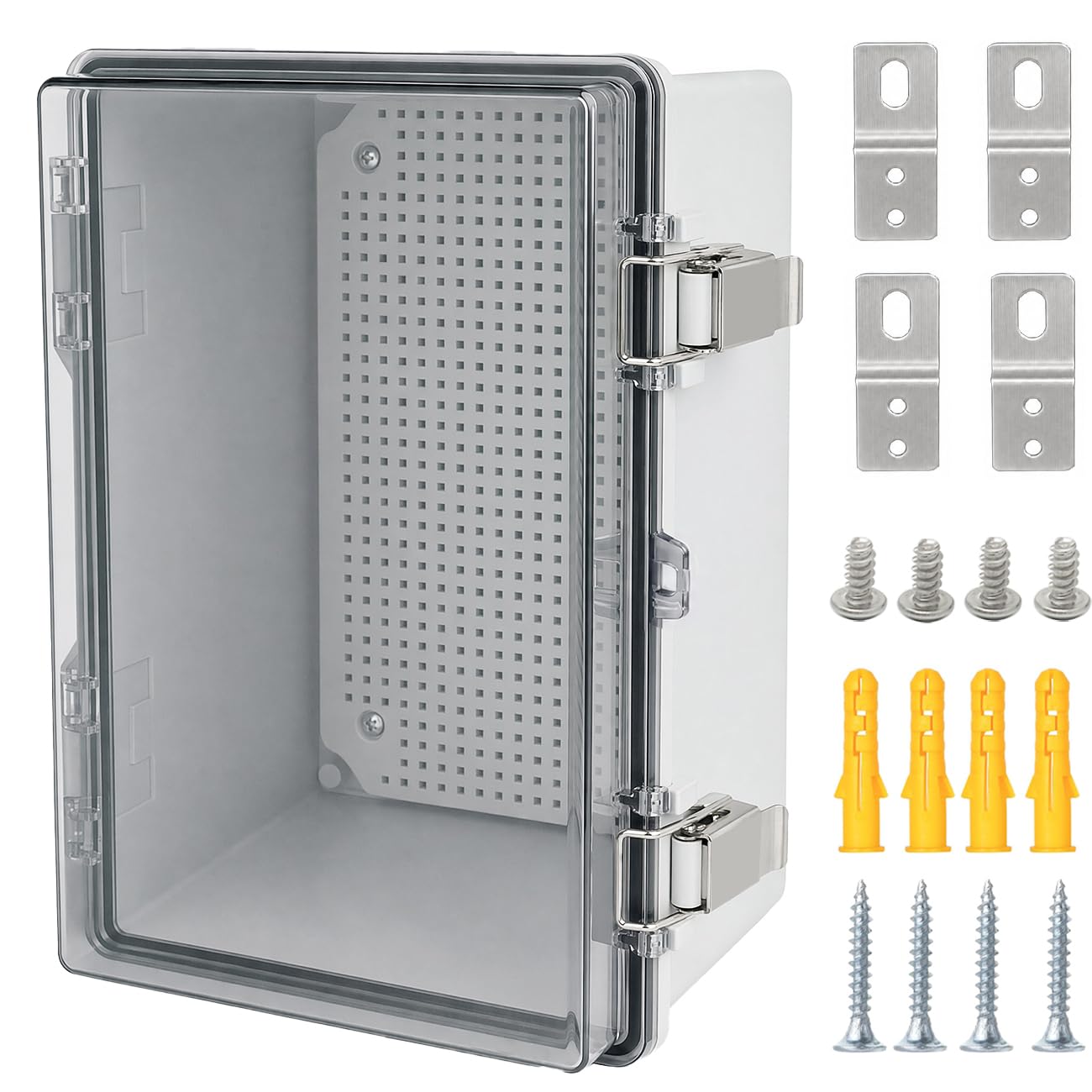Junction Box,IP67 Waterproof Electrical Box Hinged Clear Cover Stainless Steel Latch Project Box Enclosure with Mounting Plate & Wall Bracket, Black 11.8 x 7.9 x 6.7inch(300x200x170mm) — Amazon image 13