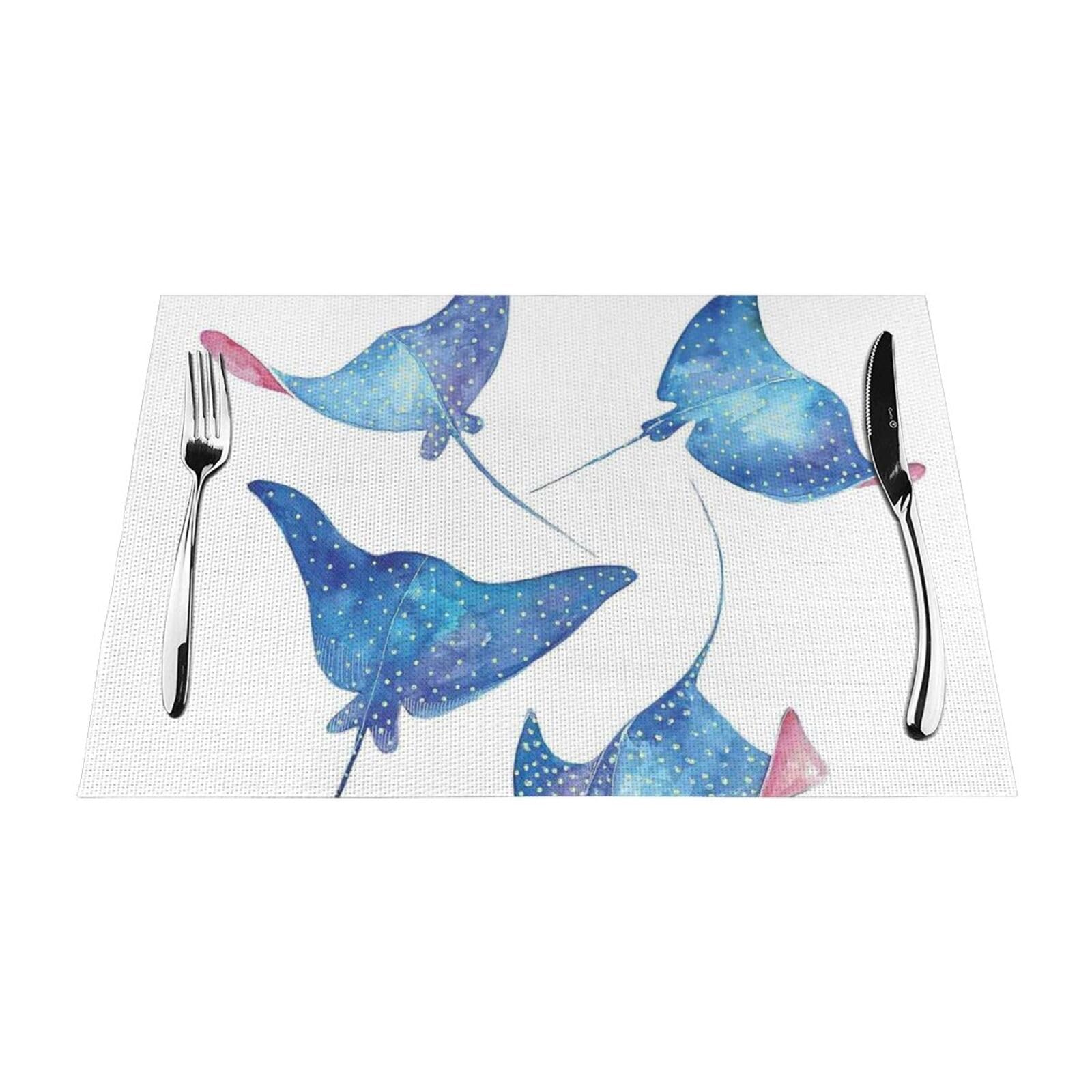 PVC Placemat Set of 4 PCS, 45x30 CM, Sea Animals Stingrays Printed Non-Slip Heat Resistant Place Mats for Kitchen Dining Table Indoor Outdoor