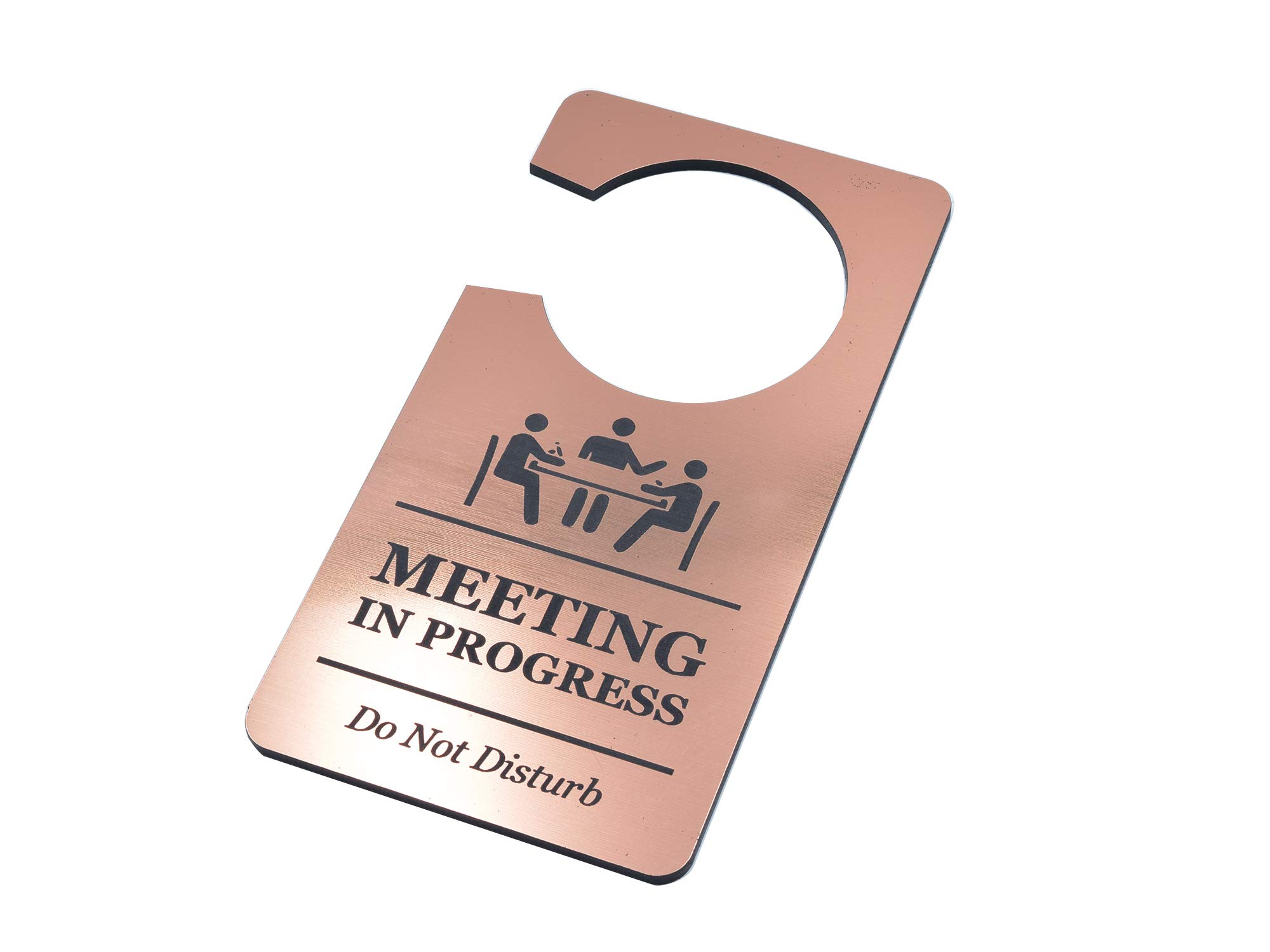 Designed Meeting in Progress Sign for Door Do Not Disturb Door Hanger Sign Corporate Business Copper Metallic Acrylic