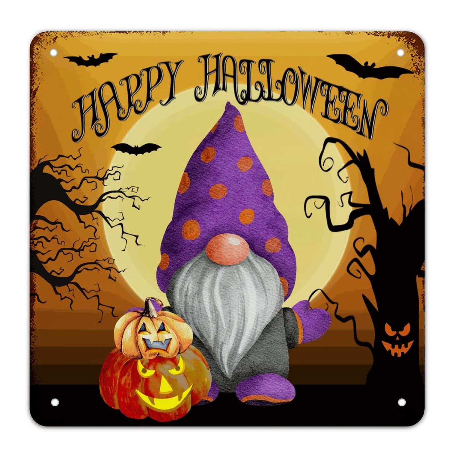 Panneau Halloween sorcière en métal : déco murale gnomes rustique 38cm