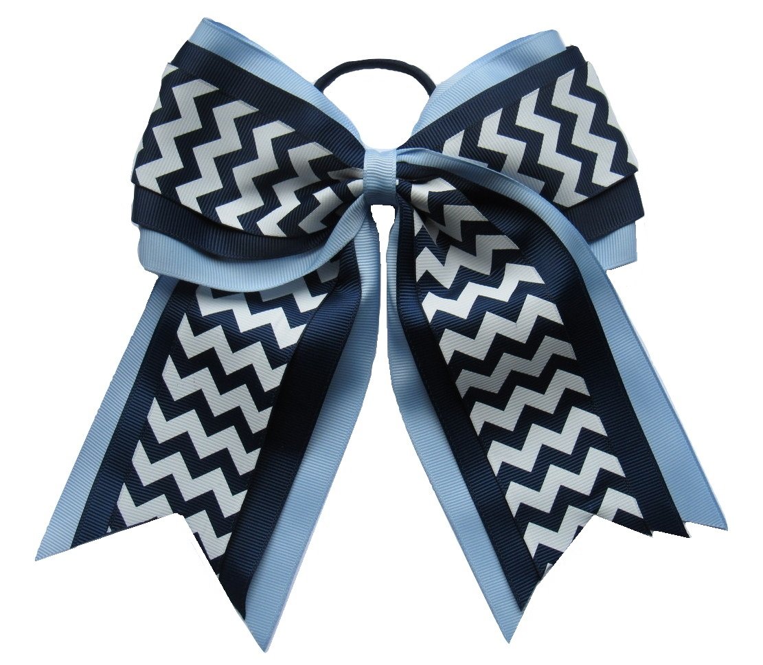 New LIGHT BLUE NAVY CHEVRON Cheer Hair Bow Pony Tail 7 Inch Girls Cheerleading Practice Football Games School Uniform Hairbow Grosgrain Ribbon Competition