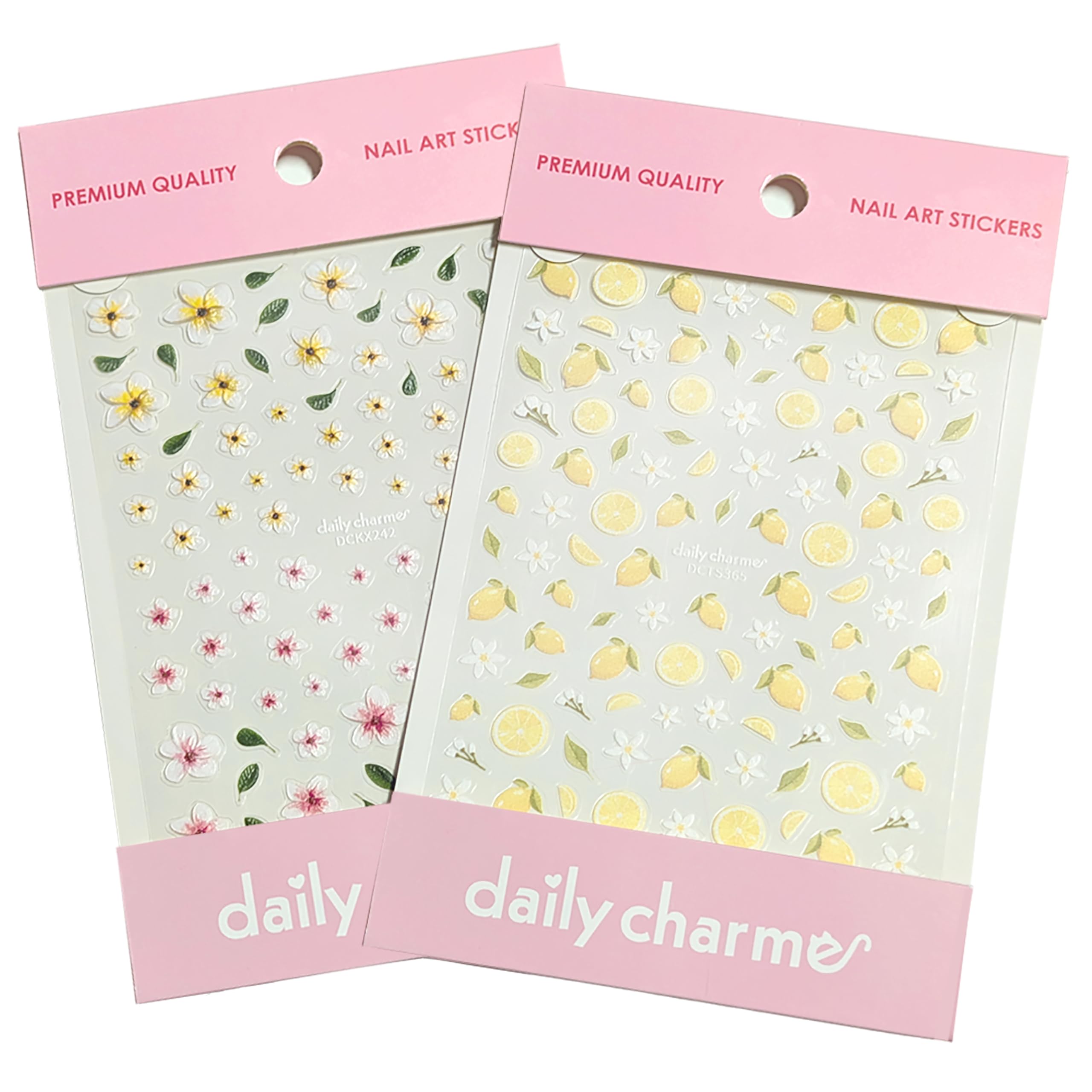 Daily Charme Nail Art 3D Self-Adhesive Nail Sticker Bundles for Nail Art Summer Fun Floral Nail Stickers Plumeria and Lemon Blooms Heart Sticker