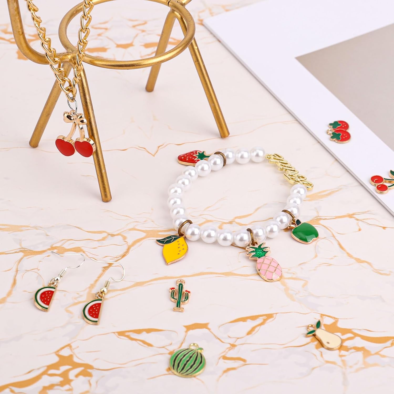 40pcs Fruit Charms Jewelry Making, Zinc Alloy Fruit Pendants Cherry Watermelon Strawberry Lemon Peach DIY Enamel Charms for Necklace Bracelet Earring - Image 3