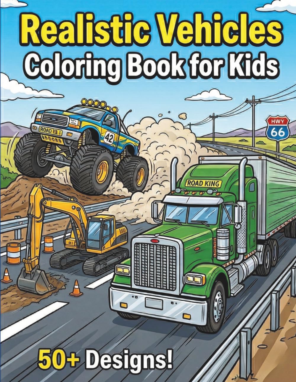 Realistic Vehicles Coloring Book for Kids: +40 Big and Bold Cars, Trucks, Planes, and Boats for Kids Ages 4-10, Simple Realistic Transportation