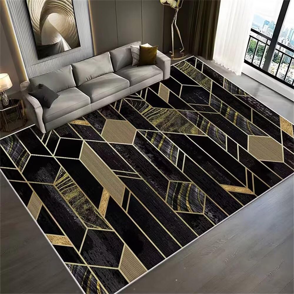 Tapis de chambre à coucher antidérapant au design scandinave jaune et noir pour salon moderne