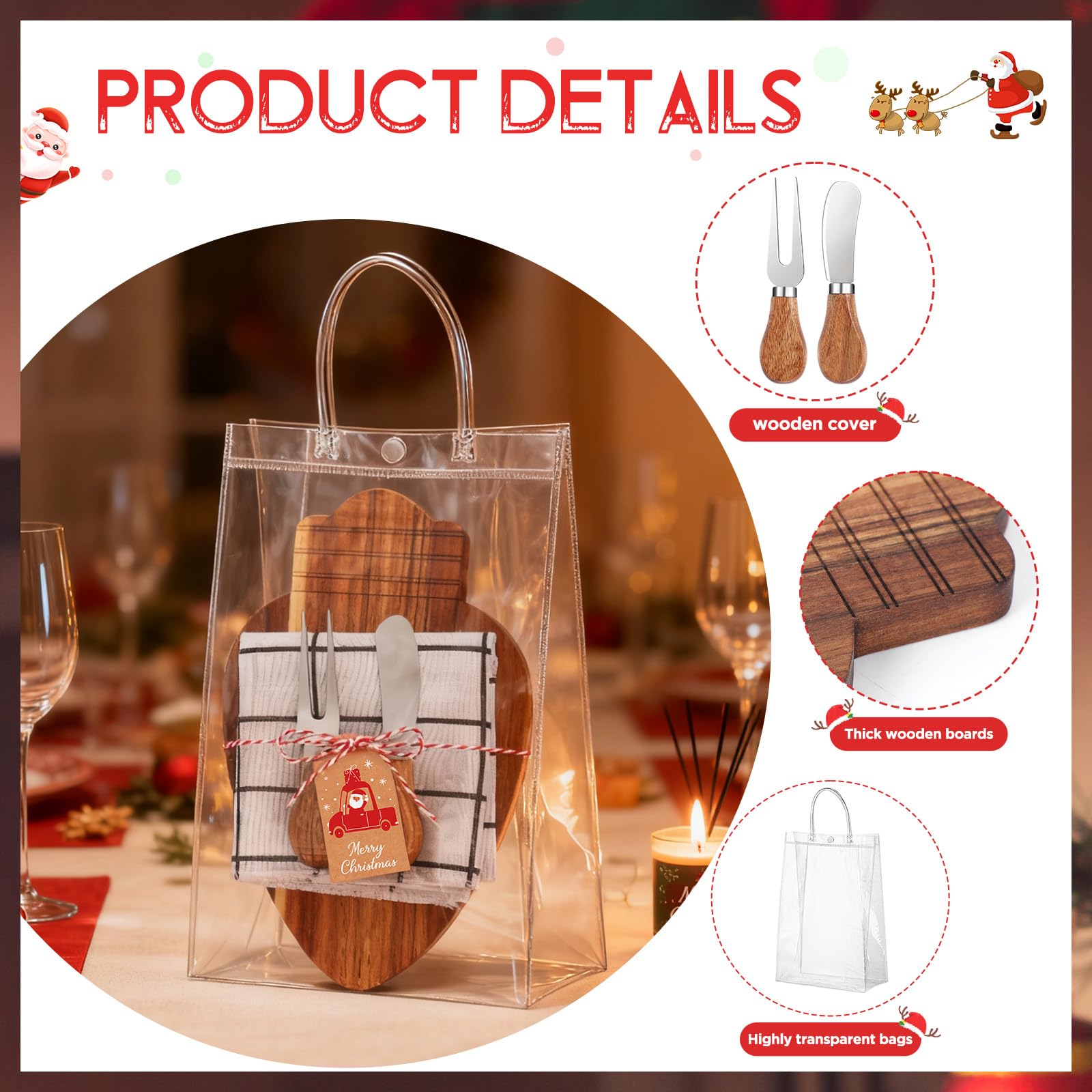 18-teiliges Set Weihnachtsgeschenke Brautdusche Gastgeschenk Weihnachten Süßigkeiten Schneeflocke Akazie Holz Schneidebrett Geschenkset Käsemesser Mini Käsebrett Weihnachtsanhänger für Winter Home