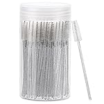 100 Pcs Disposable Mascara Wands, Crystal Eyebrow Spoolies Brush for Eyelash Extensions, Lash Brushes with Container (White)