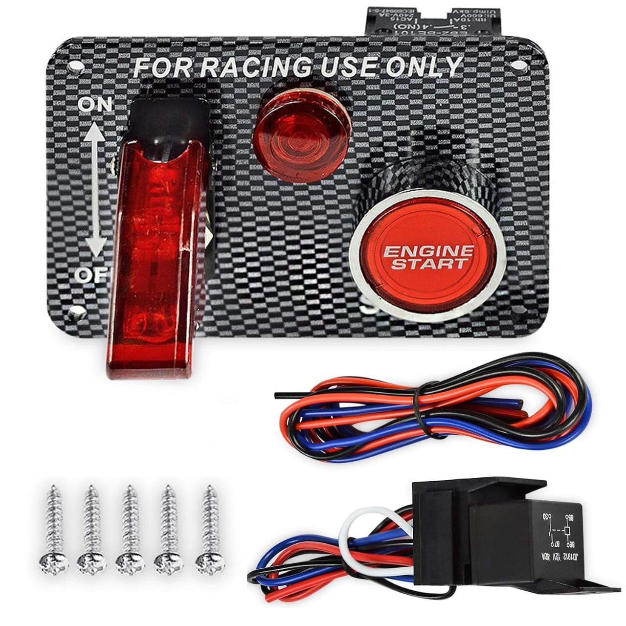 12V 2 IN1 Racing Car Ignition Switch Panel Kit with Engine Push Button Ignition Starter Switches Panel Red Illuminated Start Button Carbon Fiber for Car Boat Ship SUV Bus Caravan-image-34