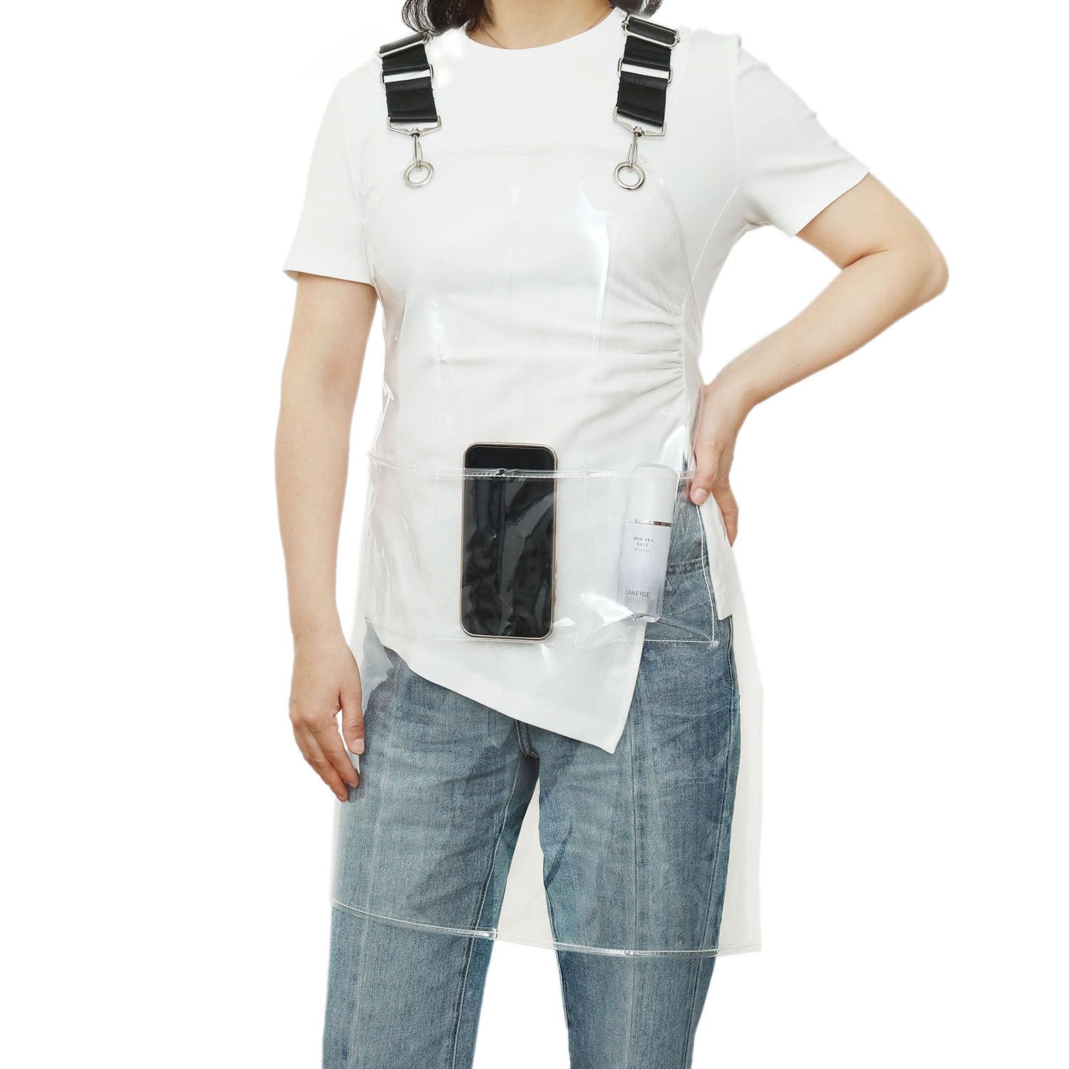 RETON-PPE Hair Stylist Apron for Women, Fashion Clear Apron Waterproof Oilproof Barber Apron One Size Fits Most
