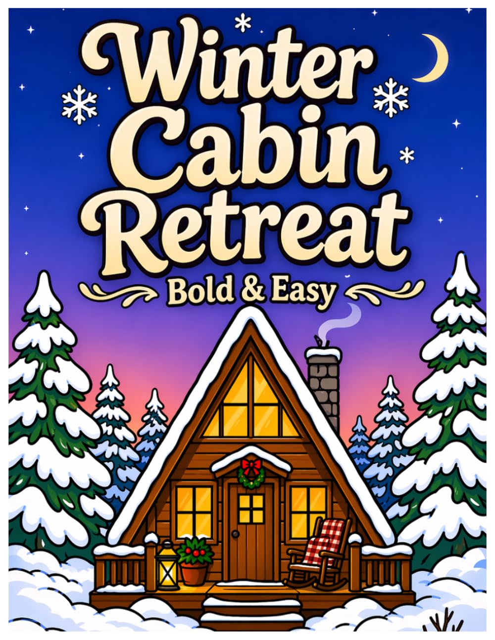 Winter Cabin Retreat: A Bold and Easy Coloring Book for Adults and Kids, Featuring Cozy Fireplaces and Rustic Tiny Houses for Relaxation. (Cozy Retreats Coloring Collection)