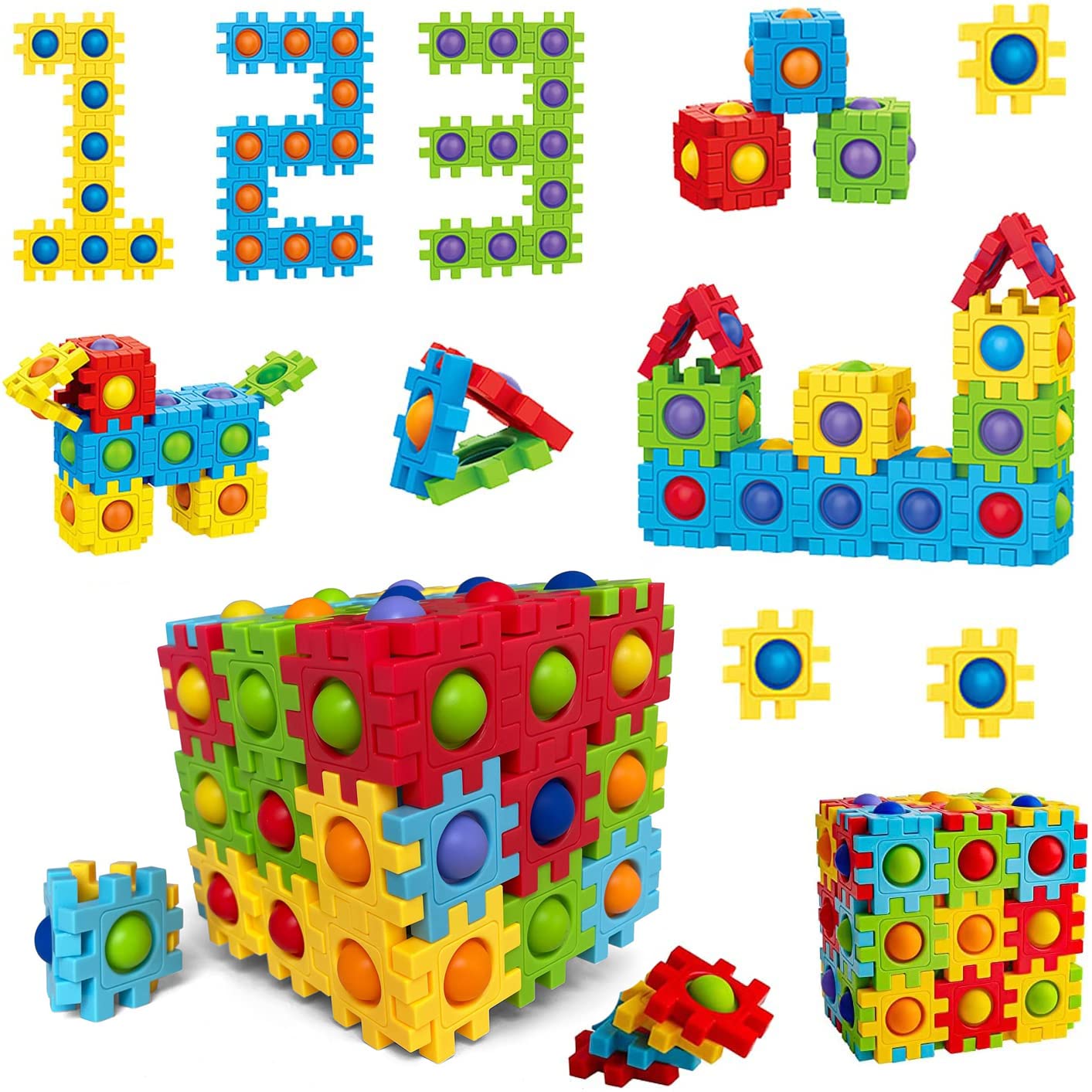 JD Fresh 42 Pieces Pop it Blocks, Fidget Blocks Push Pop Bubble Fidget
