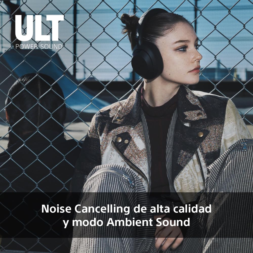 Sony ULT Wear Auriculares inalámbricos con Noise Cancelling, ULT Power Sound, Ultimate Deep Bass, Mismo procesador Que los WH-1000XM5, Llamadas nítidas, 30 Horas de batería, iOS y Android, Negro