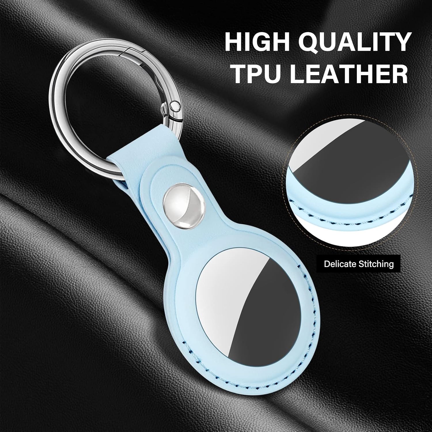 FYY Luxury PU Leather Case for AirTags, (1 Pack) Lightweight Protective AirTags Holder with Keychain, Portable Anti-Scratch Anti-Lost Skin Cover for AirTag Finder Tracker Cyan